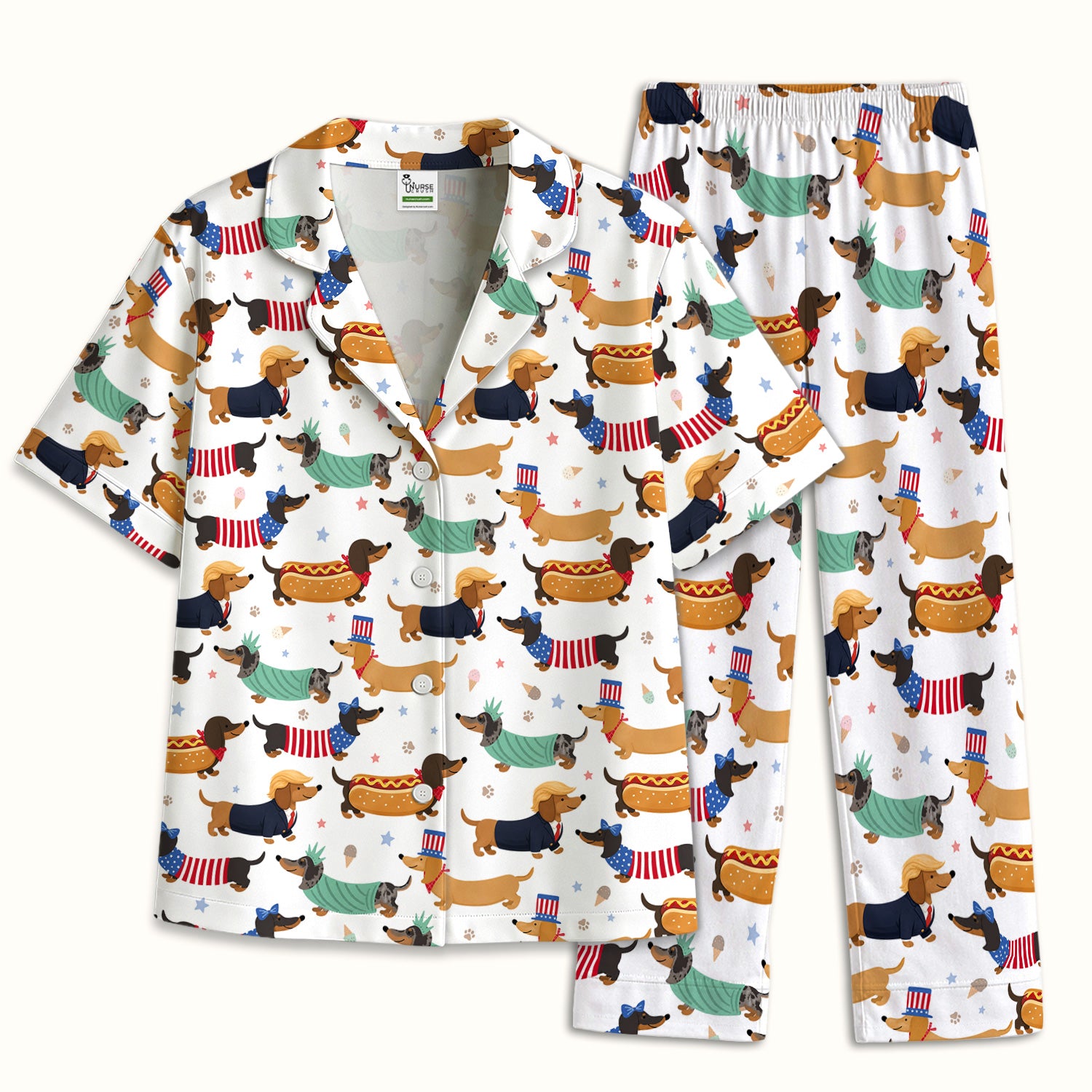Funny Patriotic Dachshund Costume Dogs Pattern Pajama Set, Breathable Fabrics Uniform