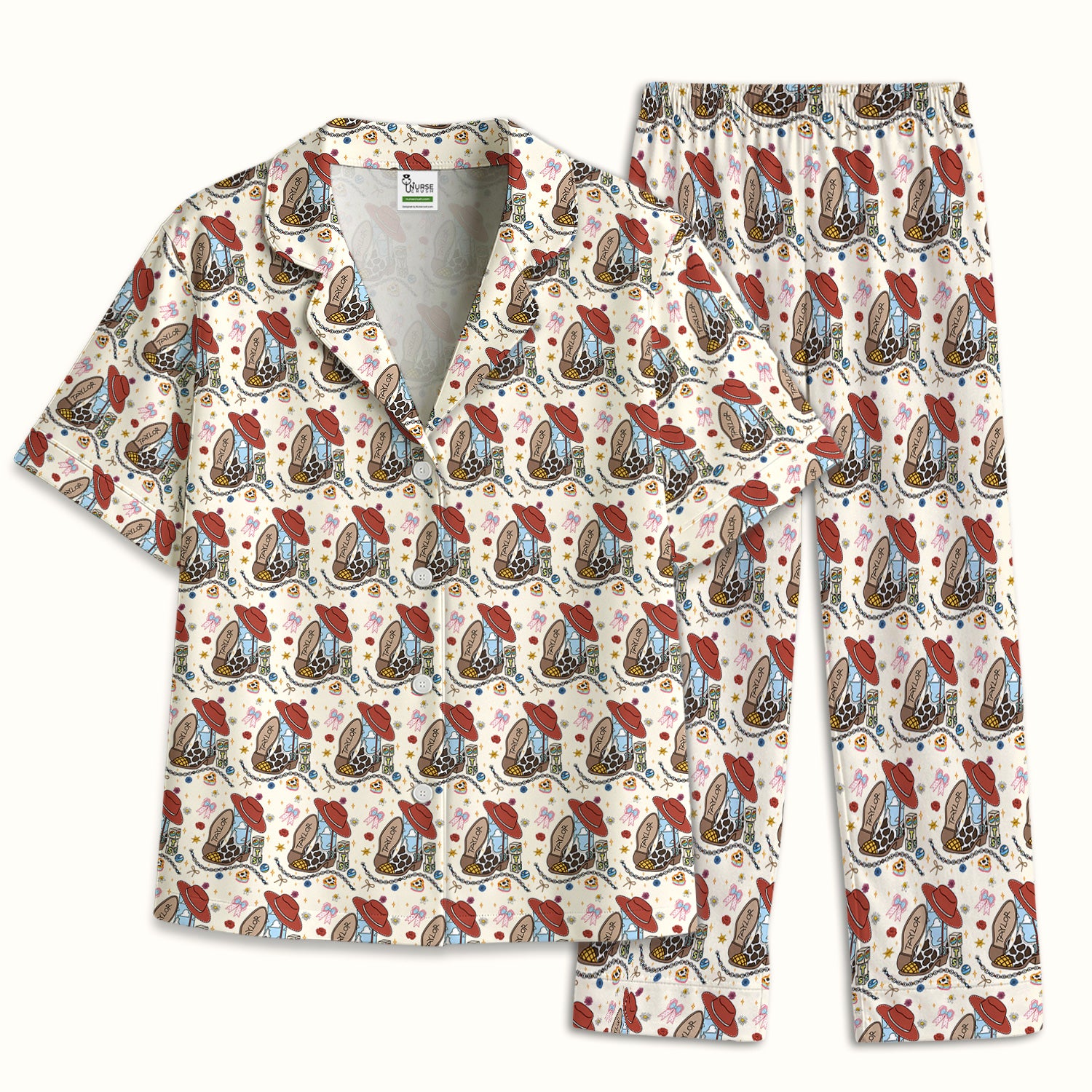 Western Cowgirl Country Medical Pattern Pajama Set, Soft Breathable Fabric Comfortable Sleepwear