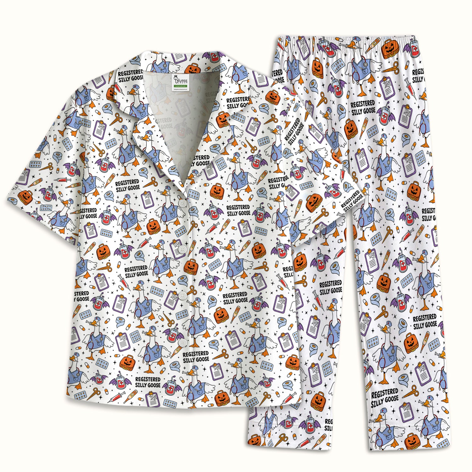 Funny Halloween Registered Silly Goose Pajama Set, Soft Breathable Fabric Comfortable Sleepwear
