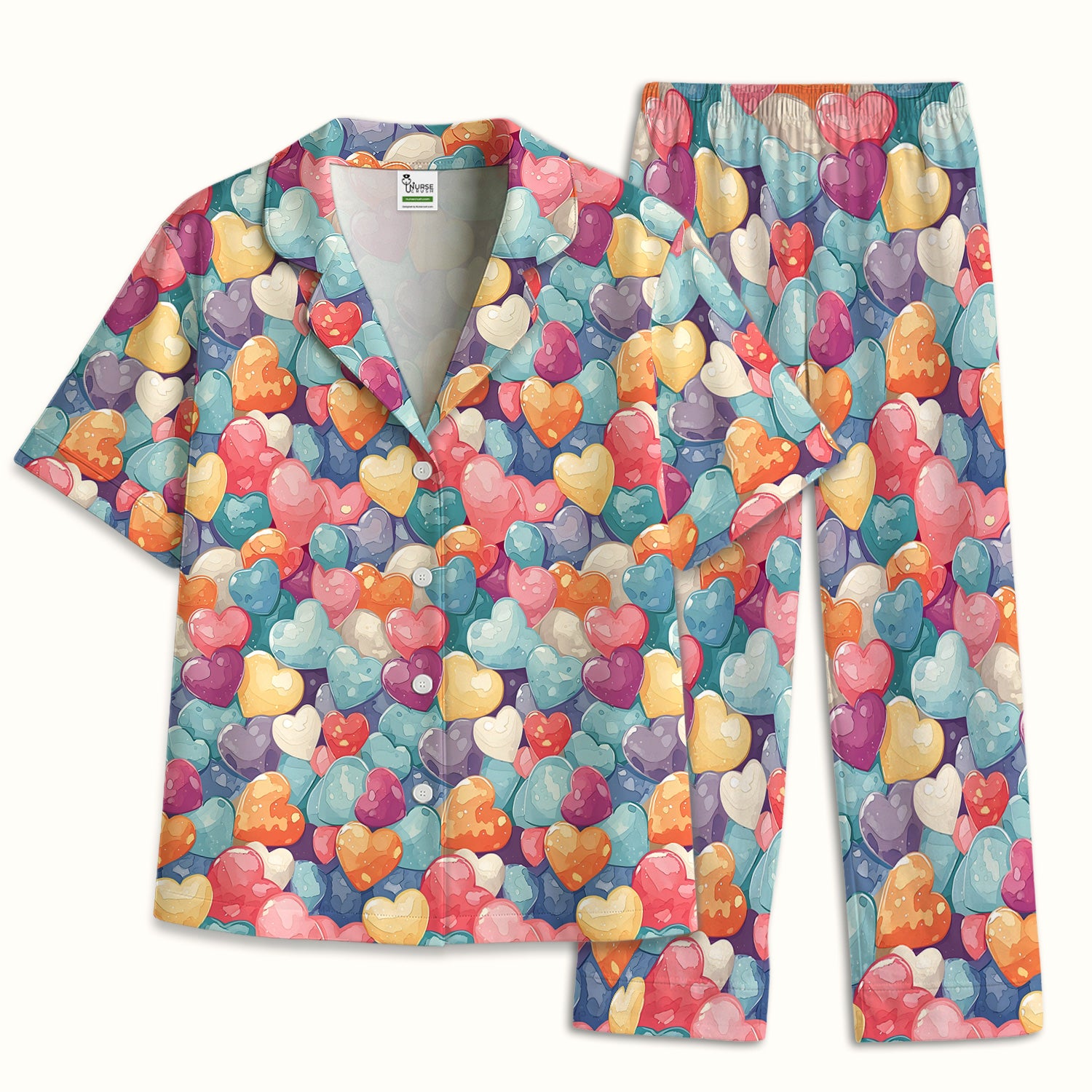 Sweet Valentine Heart Pediatric Pattern Pajama Set, Soft Breathable Fabric Comfortable Sleepwear