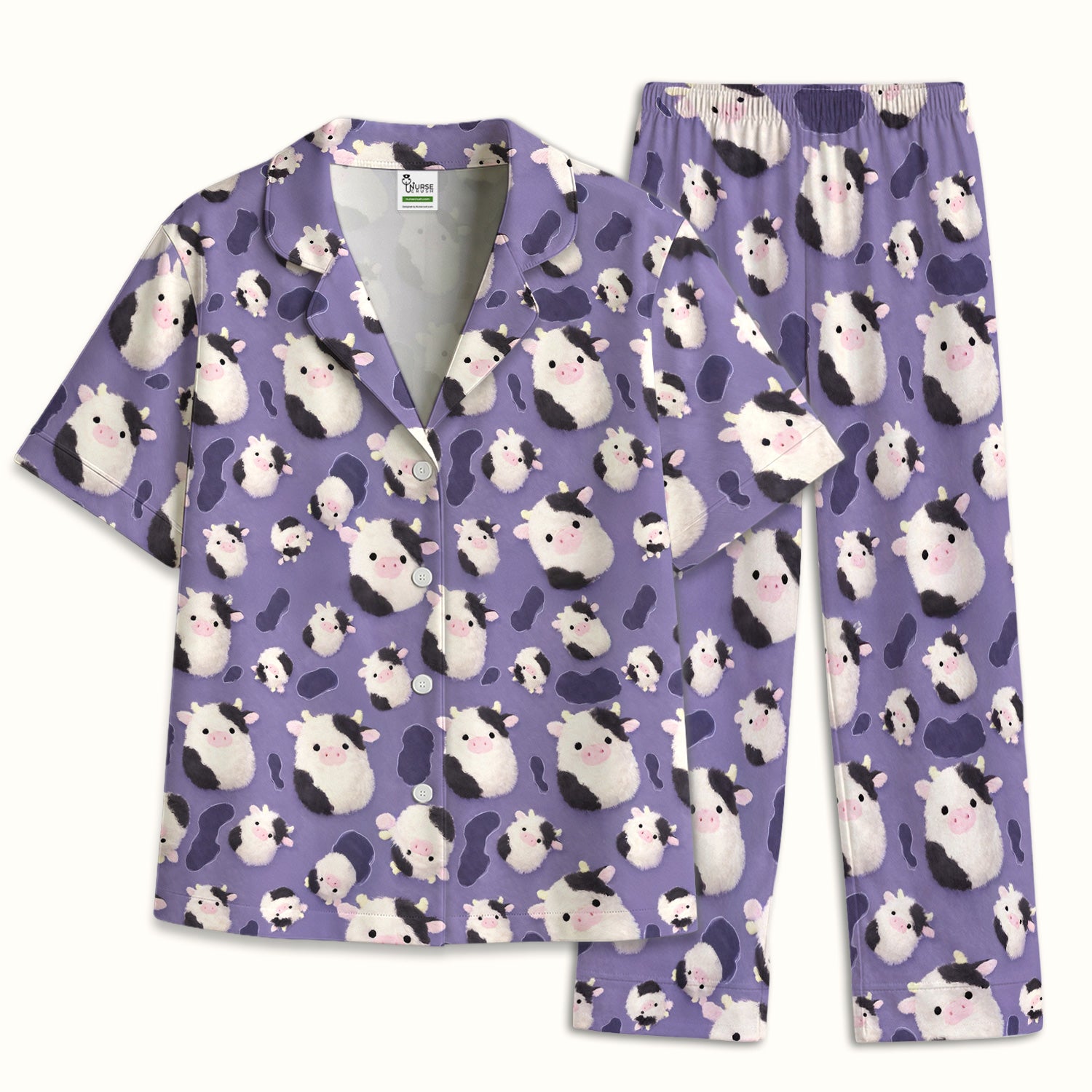 Cute Cartoon Pig Pattern Pajama Set, Soft Breathable Fabric Comfortable Sleepwear