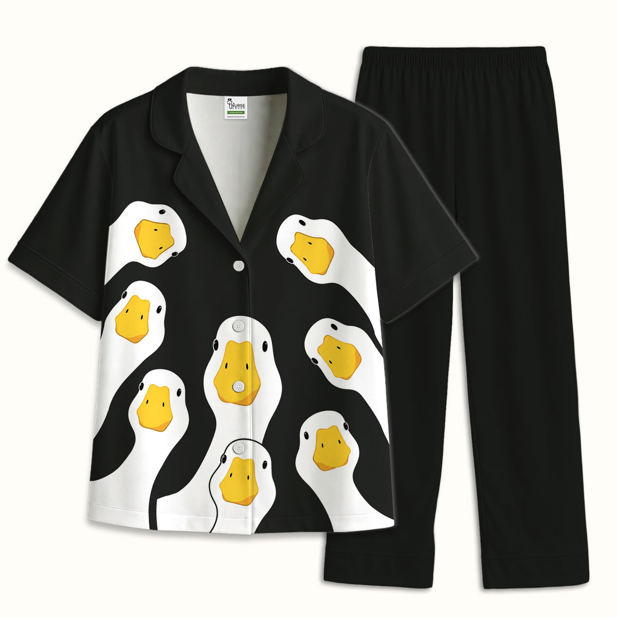 Funny Peekaboo Goose Faces Pajama Set, Soft Breathable Fabric Comfortable Sleepwear