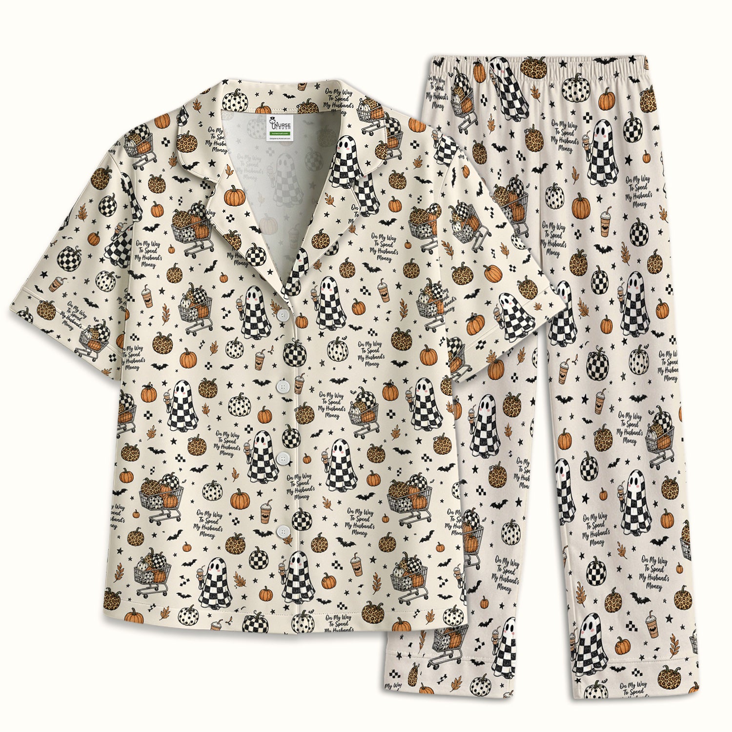 Halloween On My Way To Spend My Husband's Money Pajama Set, Soft Breathable Fabric Comfortable Sleepwear