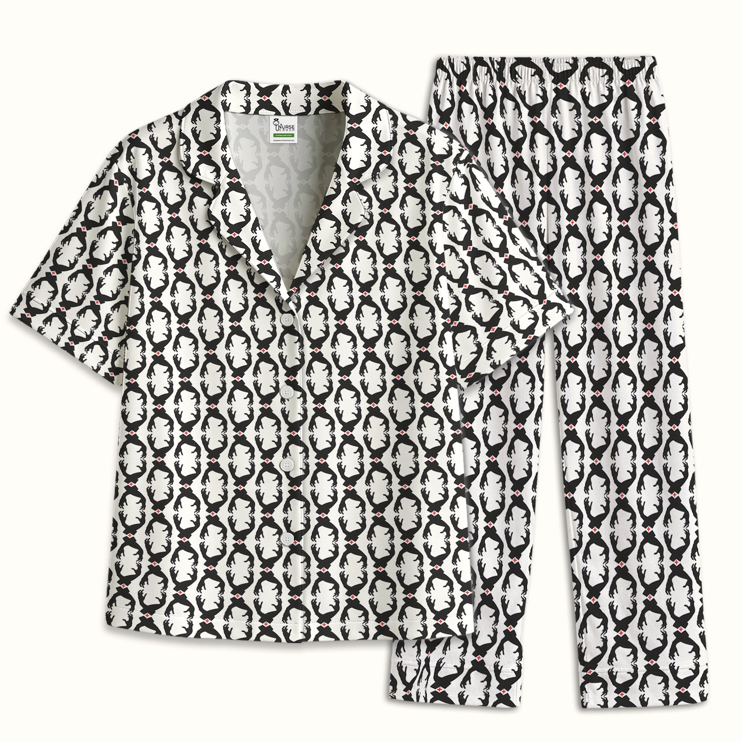 Creepy Hands Black White Red Patterns Pajama Set, Soft Breathable Fabric Comfortable Sleepwear