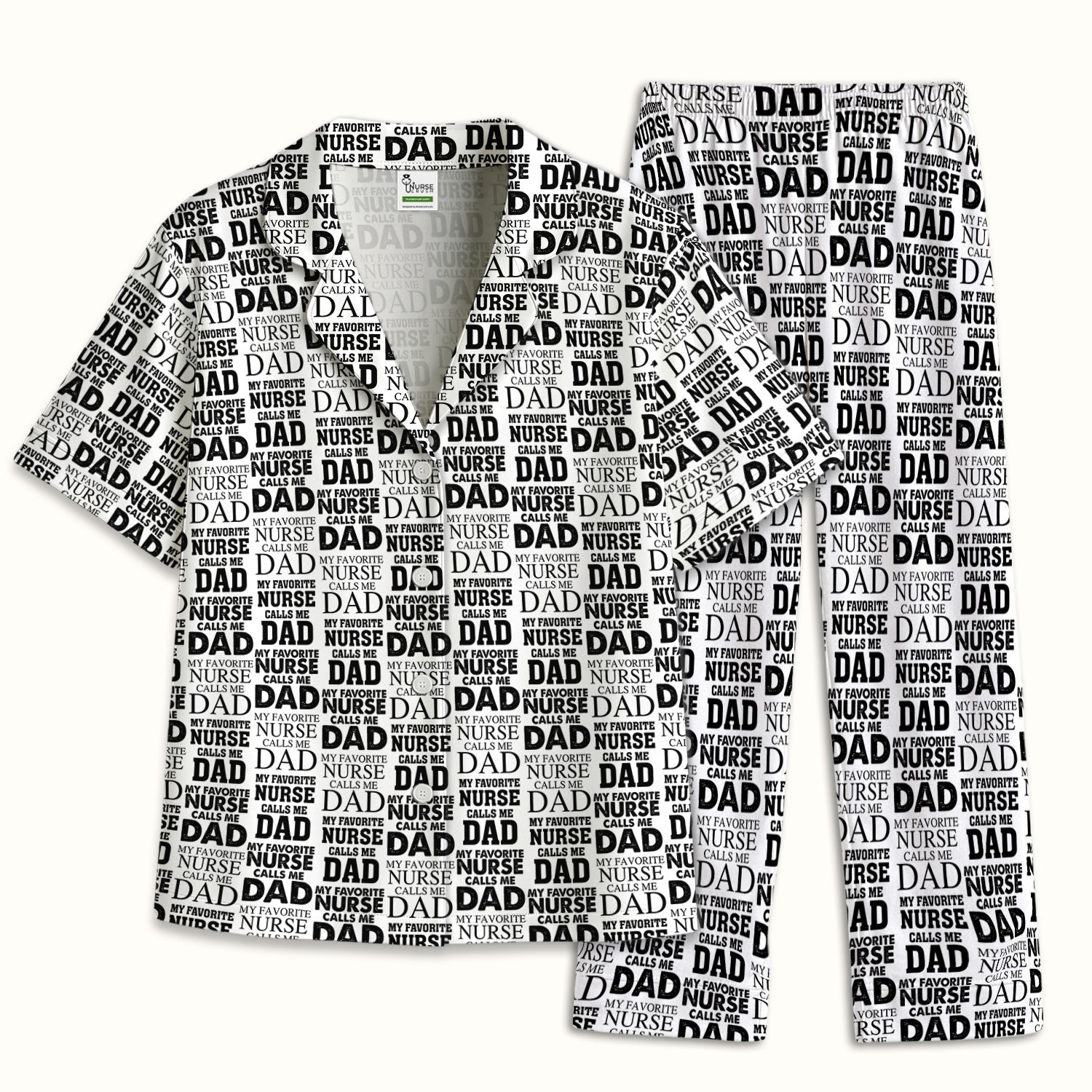 Favorite Nurse Calls Dad Pattern Pajama Set, Soft Breathable Fabric Comfortable Sleepwear