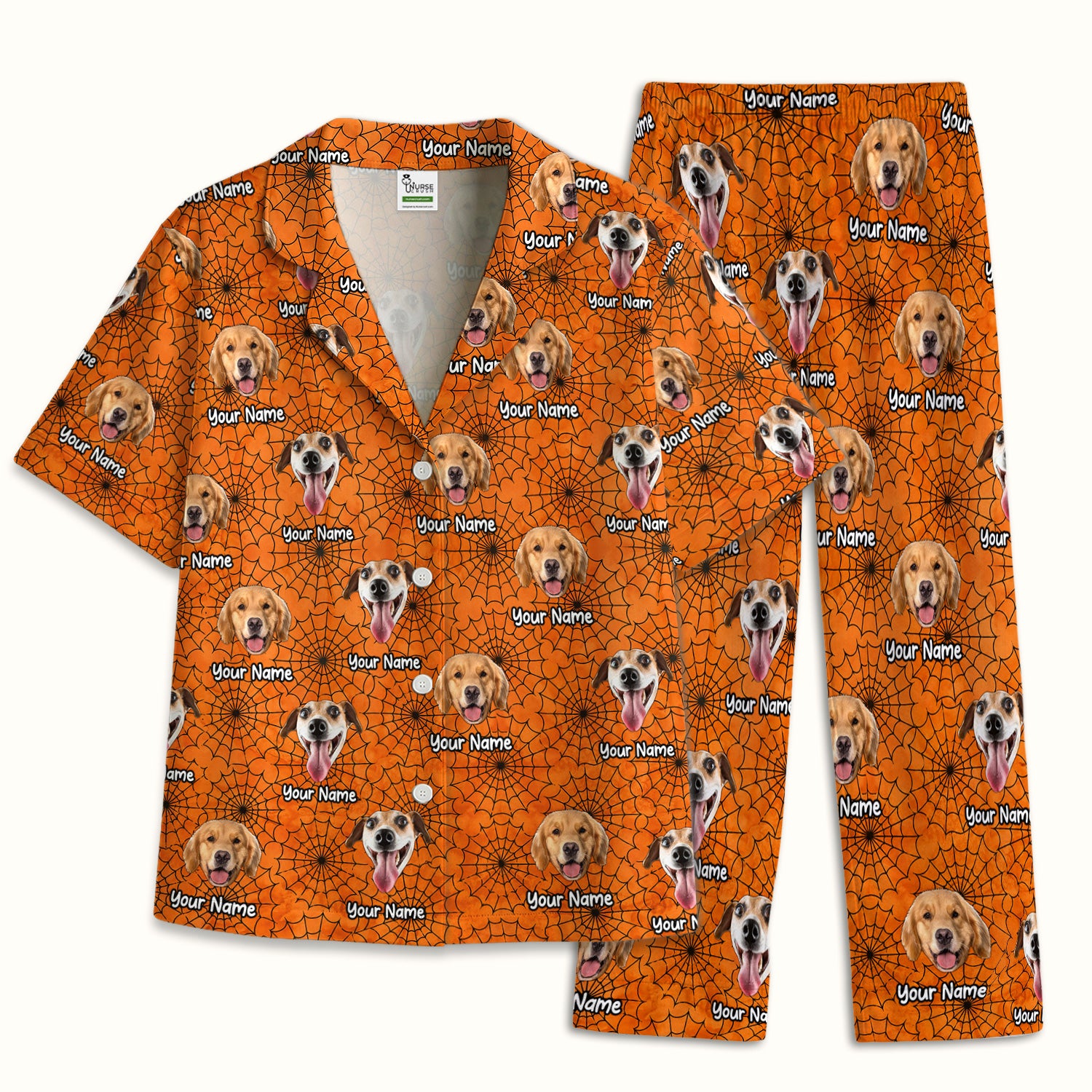 Personalized Halloween Dog Photo Spiderweb Pajama Set, Soft Breathable Fabric Comfortable Sleepwear