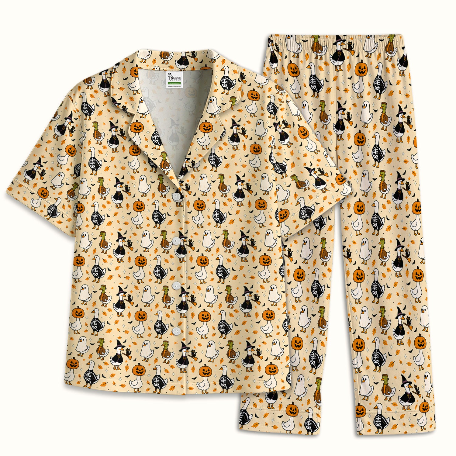 Spooky Halloween Goose Pajama Set, Soft Breathable Fabric Comfortable Sleepwear