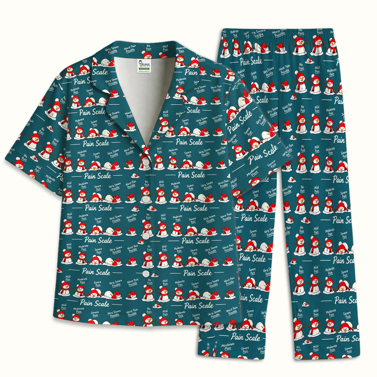 Funny Christmas Snowman Pain Scale Pajama Set, Breathable Fabrics Uniform