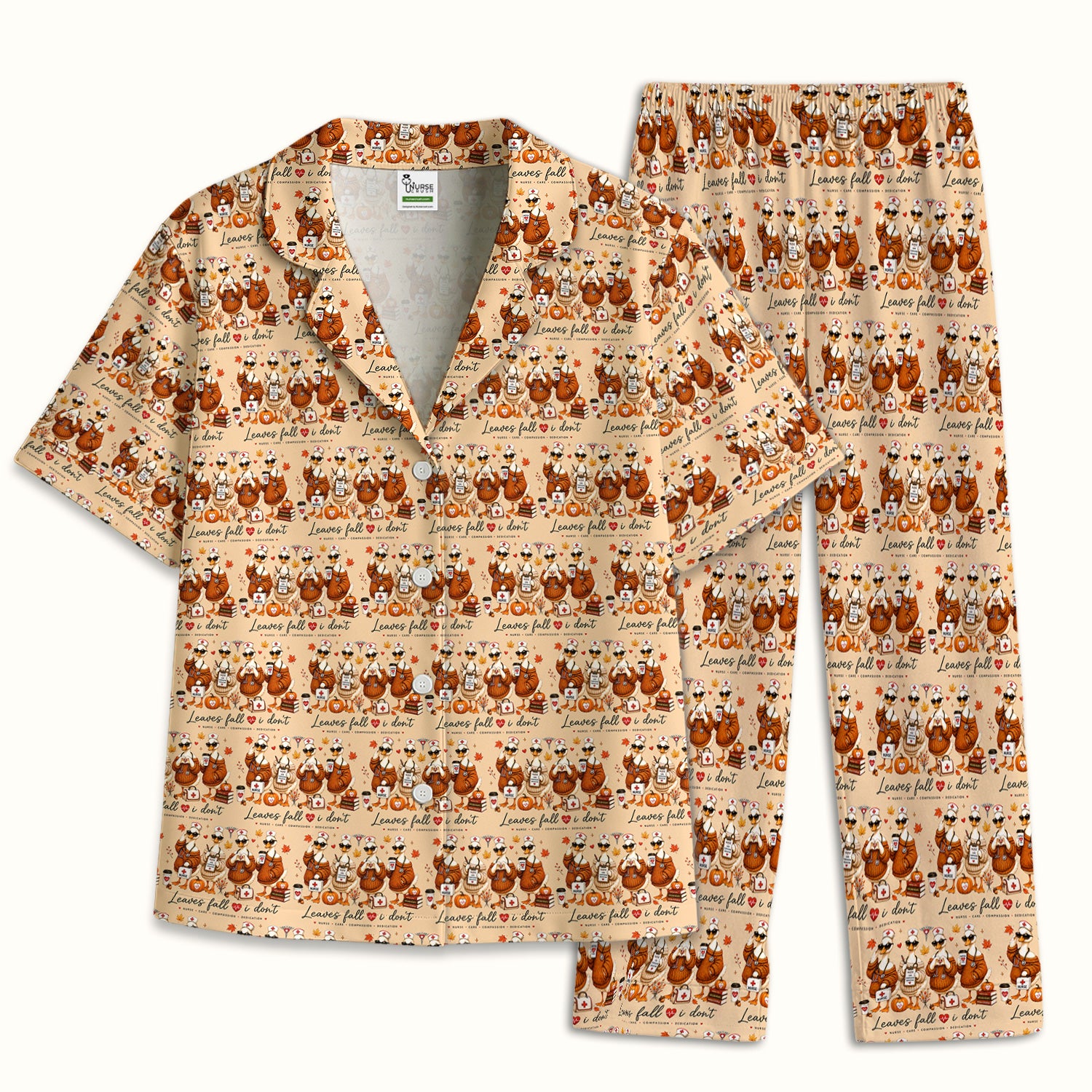 Funny Leaves Fall I Don't Nurse Goose Pajama Set, Soft Breathable Fabric Comfortable Sleepwear