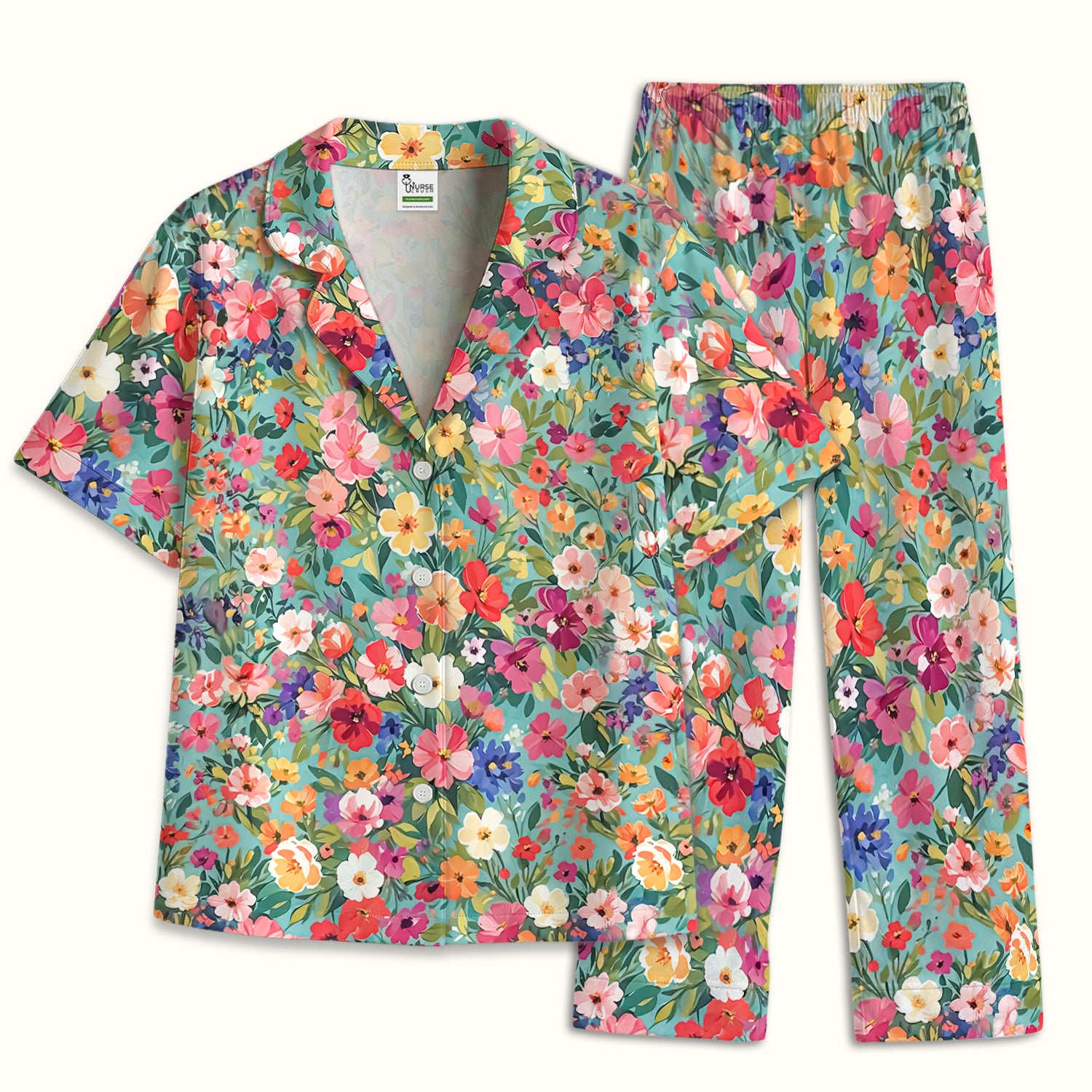 Colorful Wildflower Garden Bloom Pajama Set, Soft Breathable Sleepwear