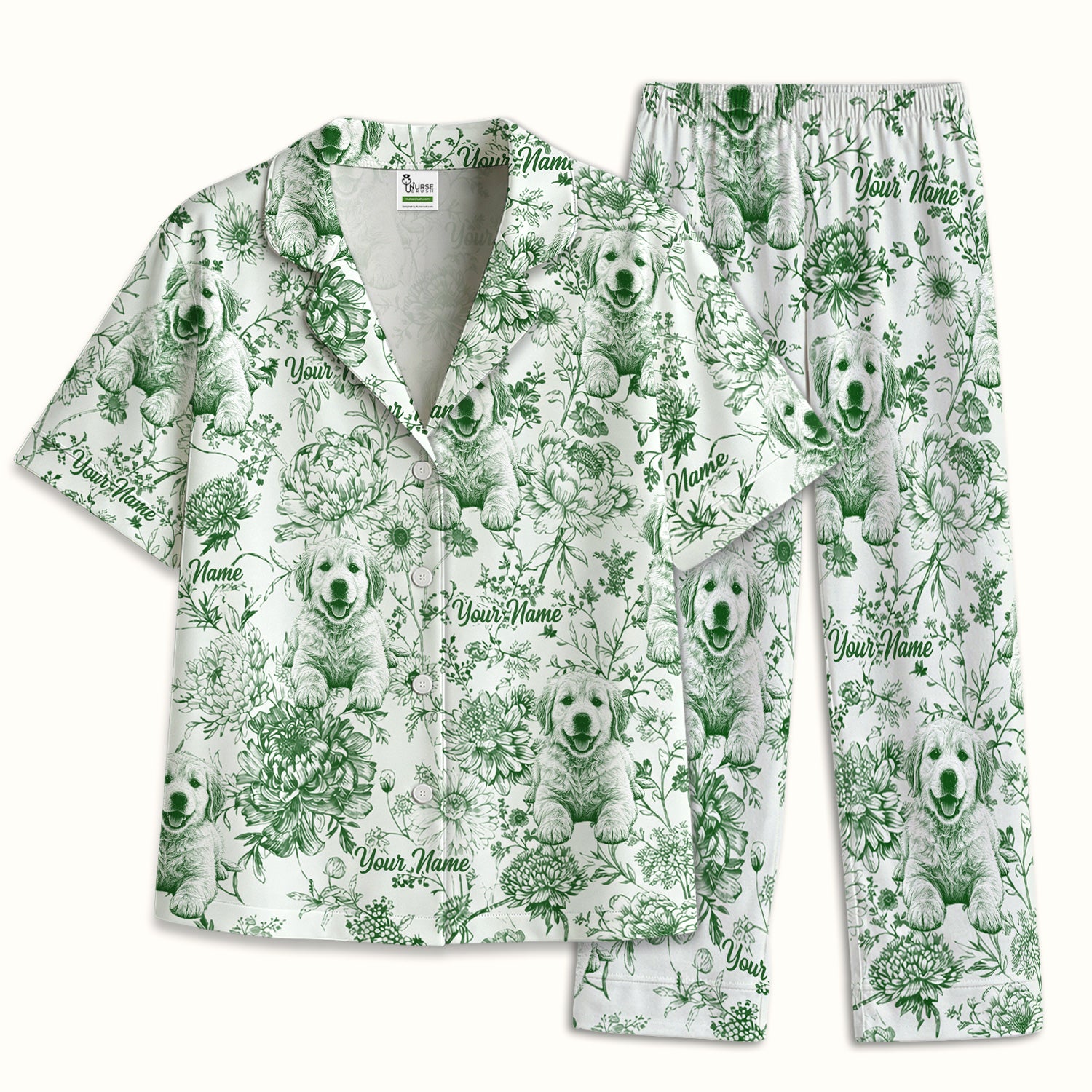 Personalized Custom Pet Photo Name Floral Pattern Pajama Set, Soft Breathable Fabric Comfortable Sleepwear