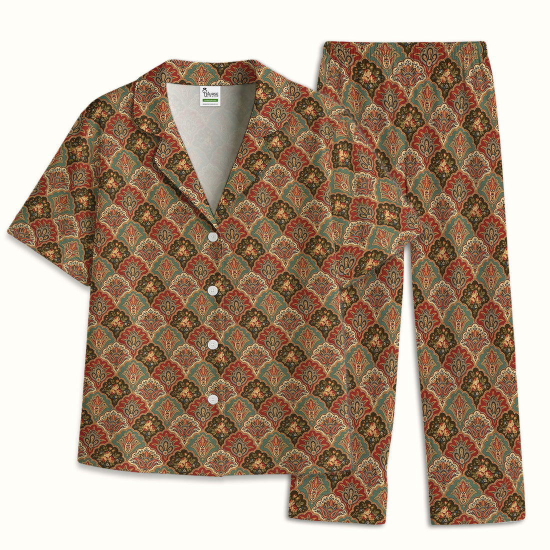 Vintage Floral Paisley Ornament Pattern Pajama Set, Soft Breathable Fabric Comfortable Sleepwear