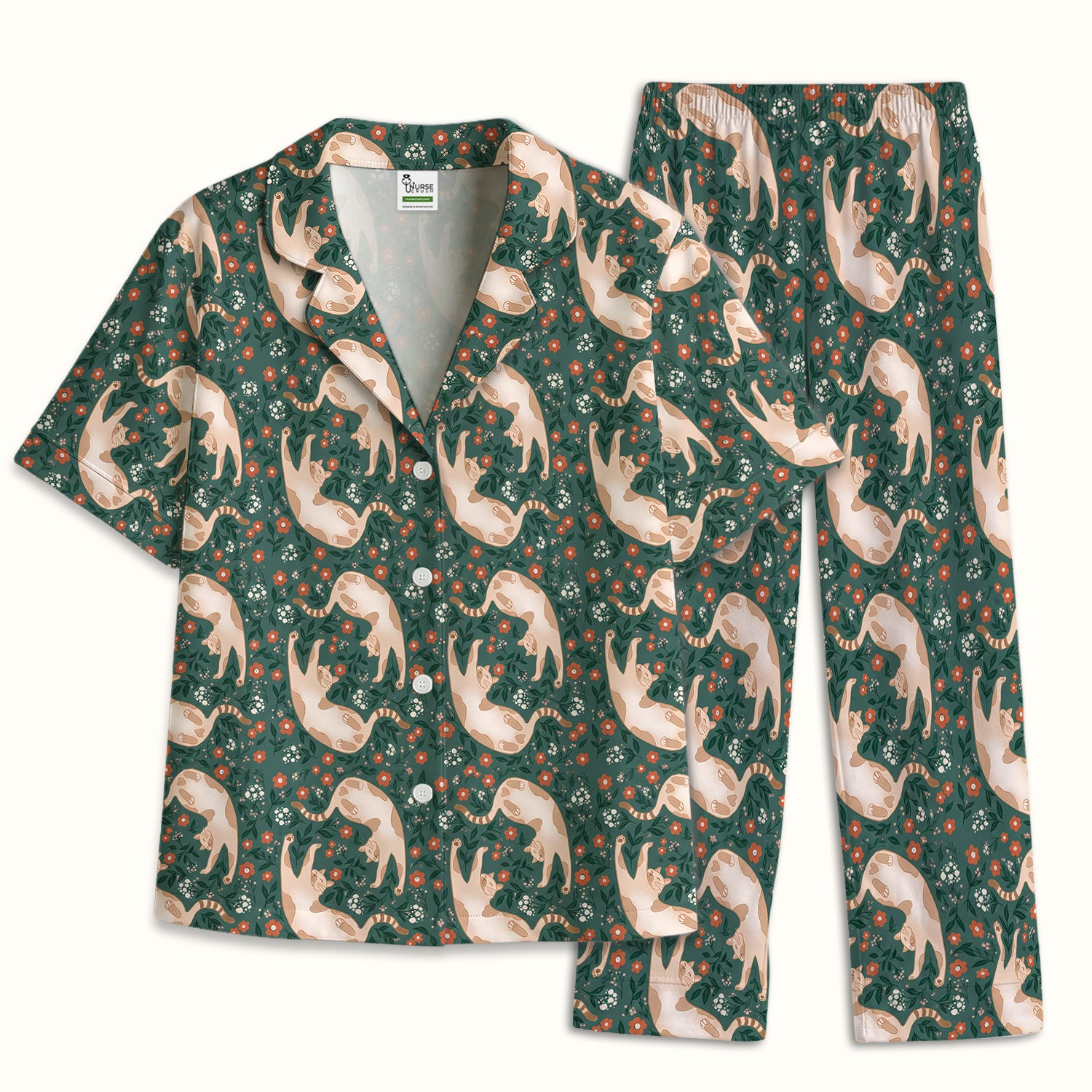 Glowing Blue Butterfly Garden Pattern Pajama Set, Soft Breathable Fabric Comfortable Sleepwear