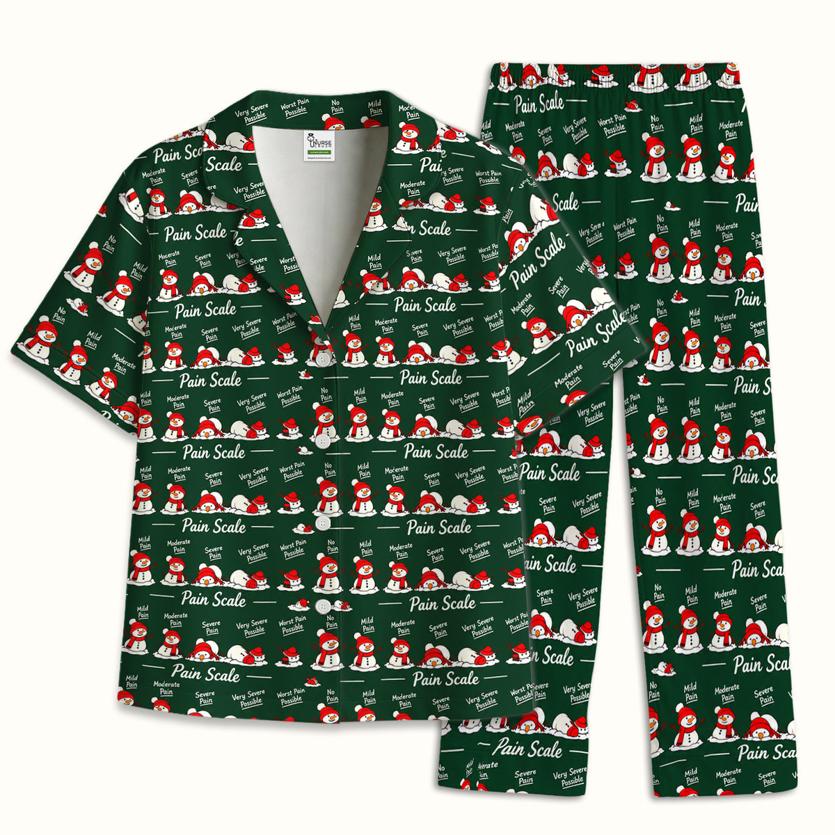 Funny Christmas Snowman Pain Scale Pajama Set, Breathable Fabrics Uniform