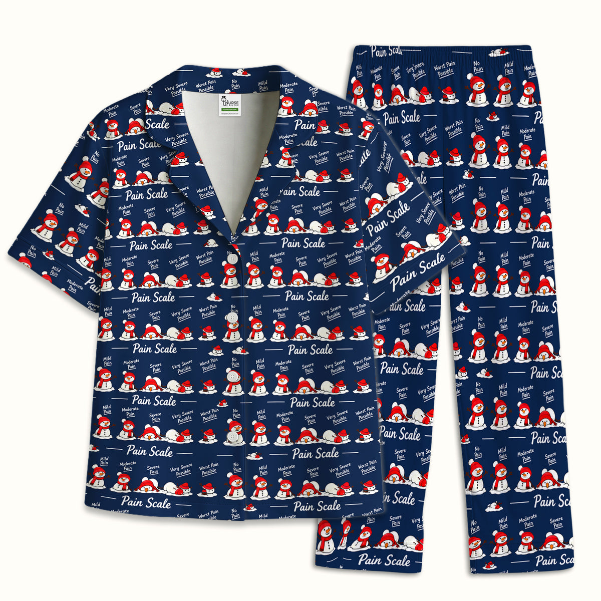 Funny Christmas Snowman Pain Scale Pajama Set, Breathable Fabrics Uniform