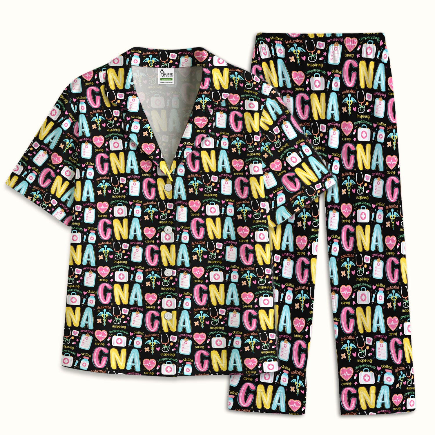 CNA Nurse Appreciation Pattern Pajama Set, Breathable Fabrics Uniform