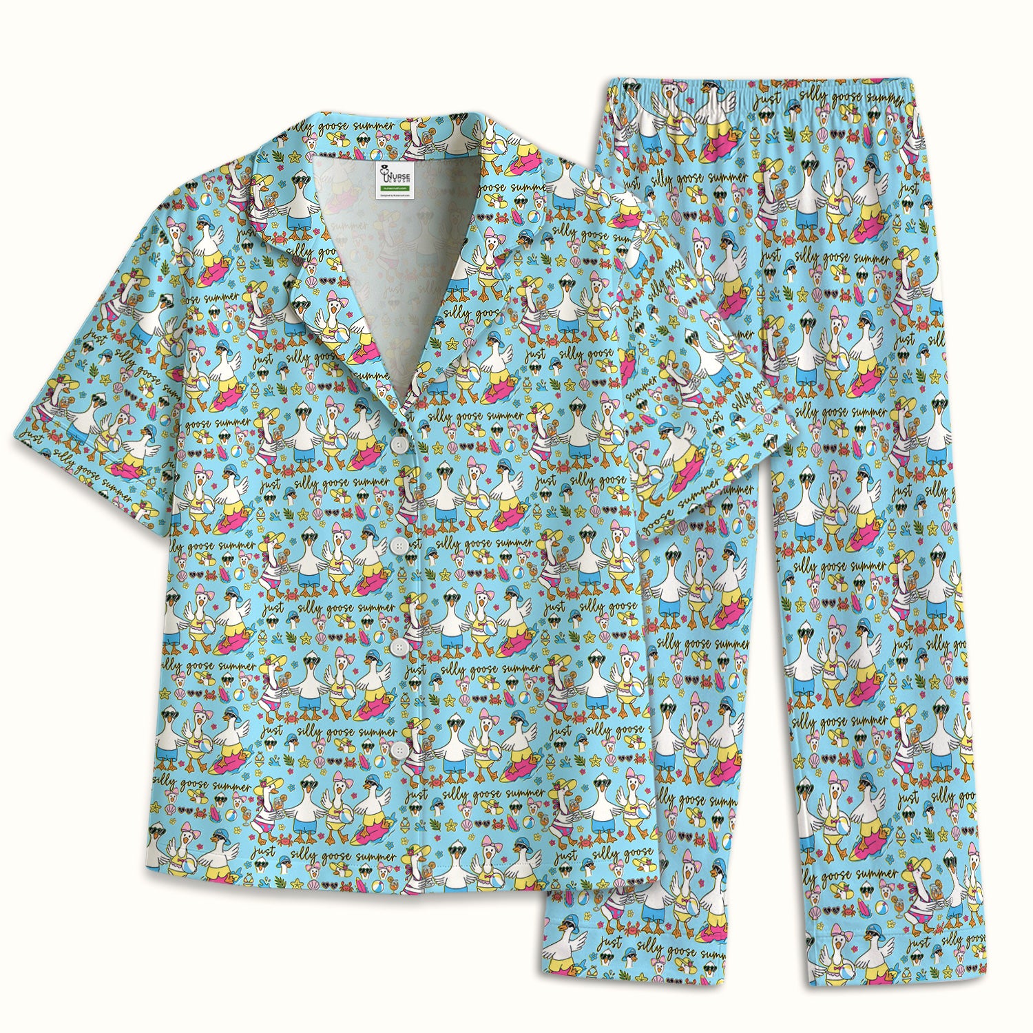 Silly Goose Summer Pattern Pajama Set, Breathable Fabrics Uniform