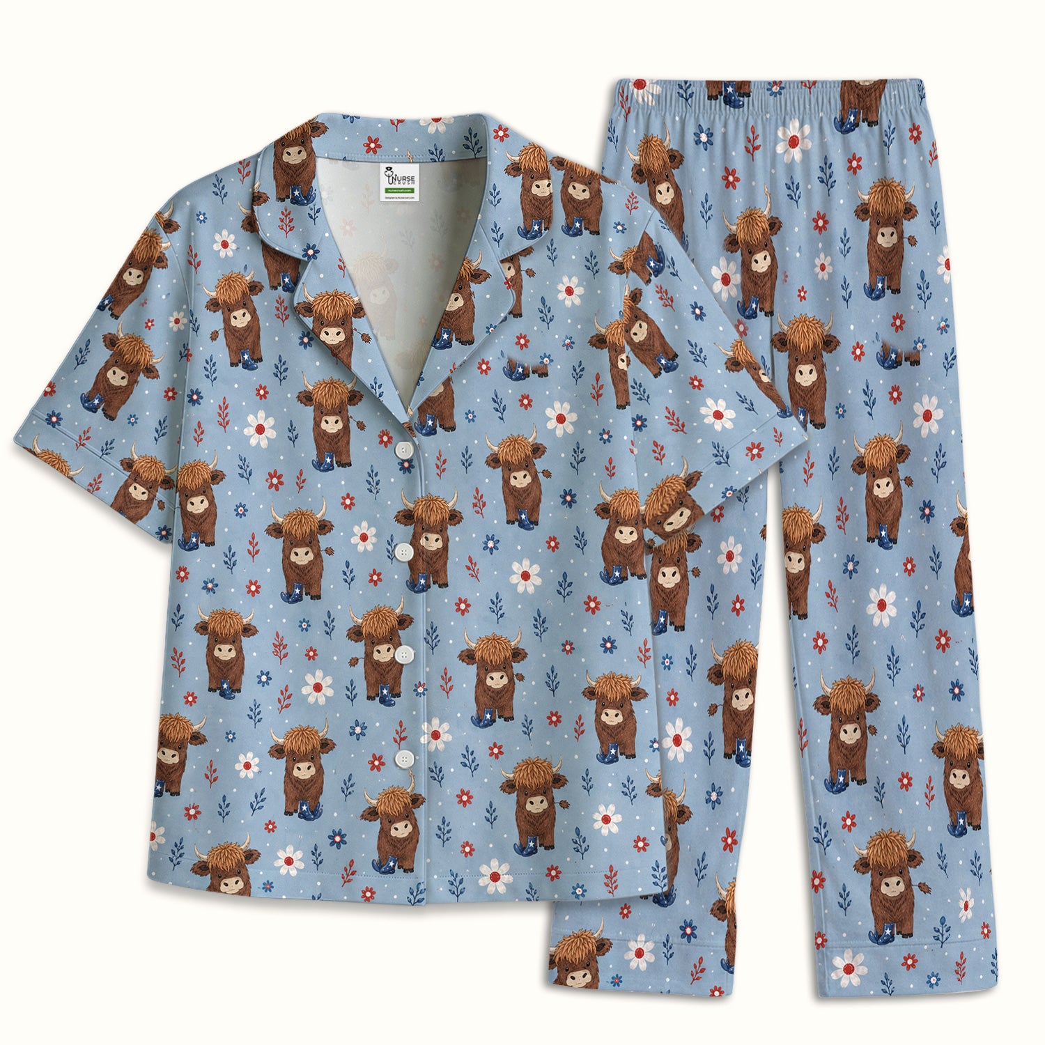 Floral Cowboy Boots Pattern Pajama Set, Soft Breathable Fabric Comfortable Sleepwear