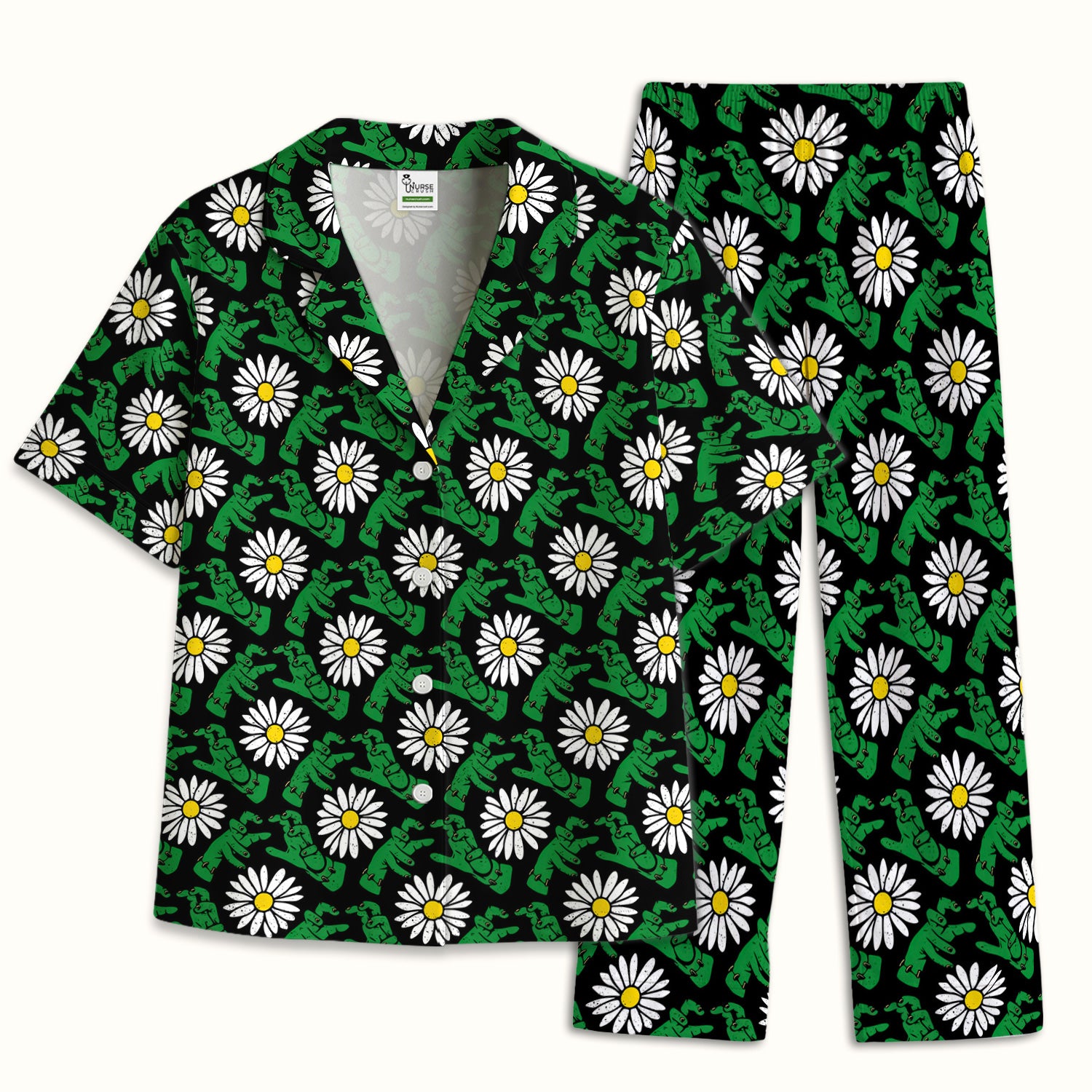 Halloween Monster And Daisies Pajama Set, Soft Breathable Fabric Comfortable Sleepwear