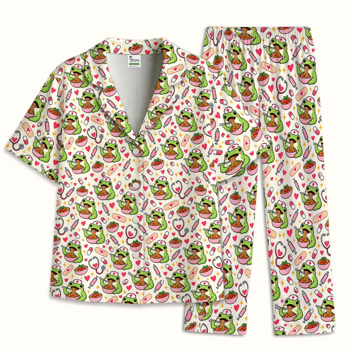 Buntes Pyjama-Set mit Neon-Katzengesichtern, weicher, atmungsaktiver Stoff, bequeme Nachtwäsche
