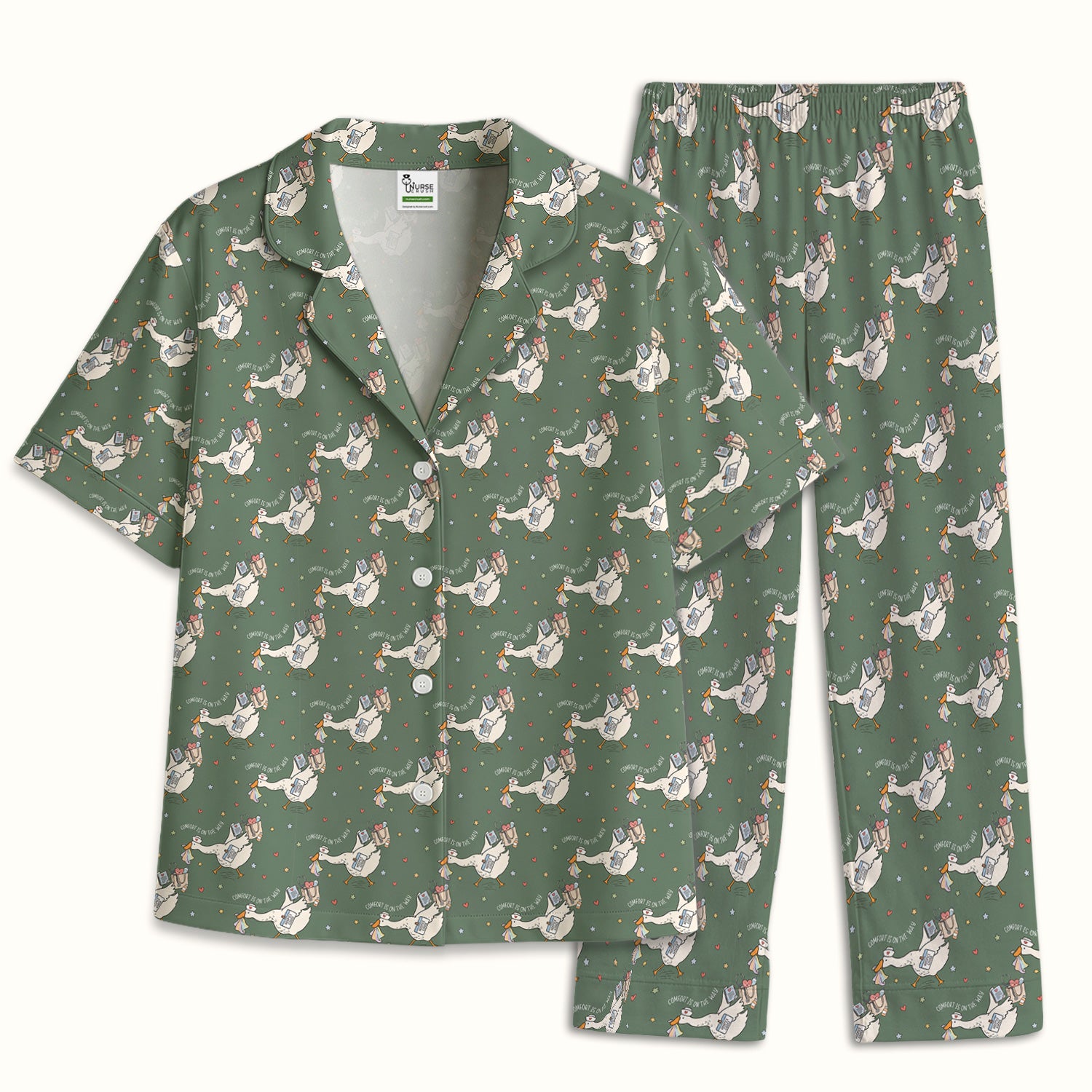 Cute Comfort Is On The Way Goose Pajama Set, Soft Breathable Fabric Comfortable Sleepwear