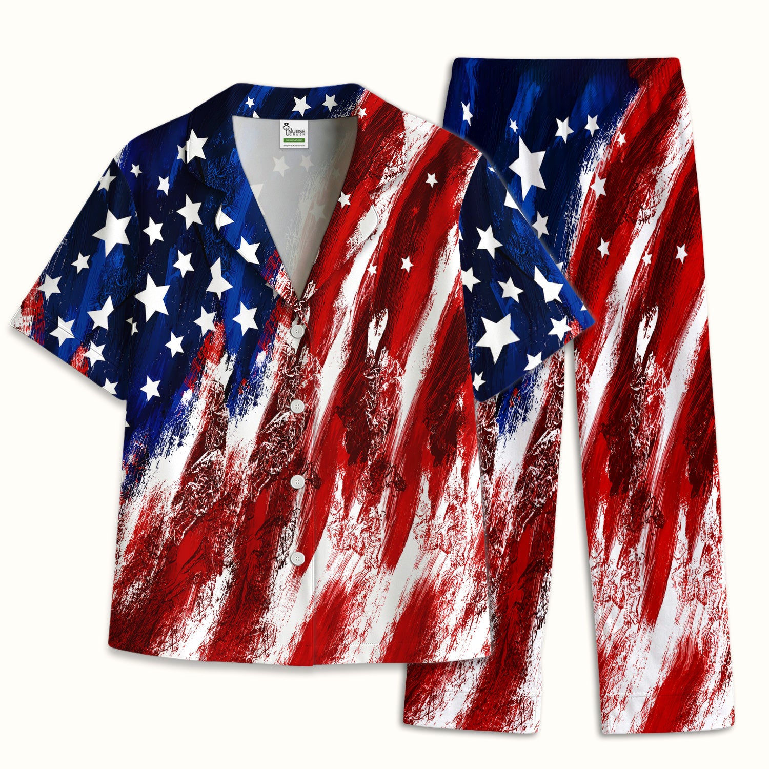 Patriotic American Flag Nurse Scrub Top for RN, CNA, Healthcare Workers, USA Medical Uniform Pajama Set, Soft Breathable Fabric Comfortable Sleepwear