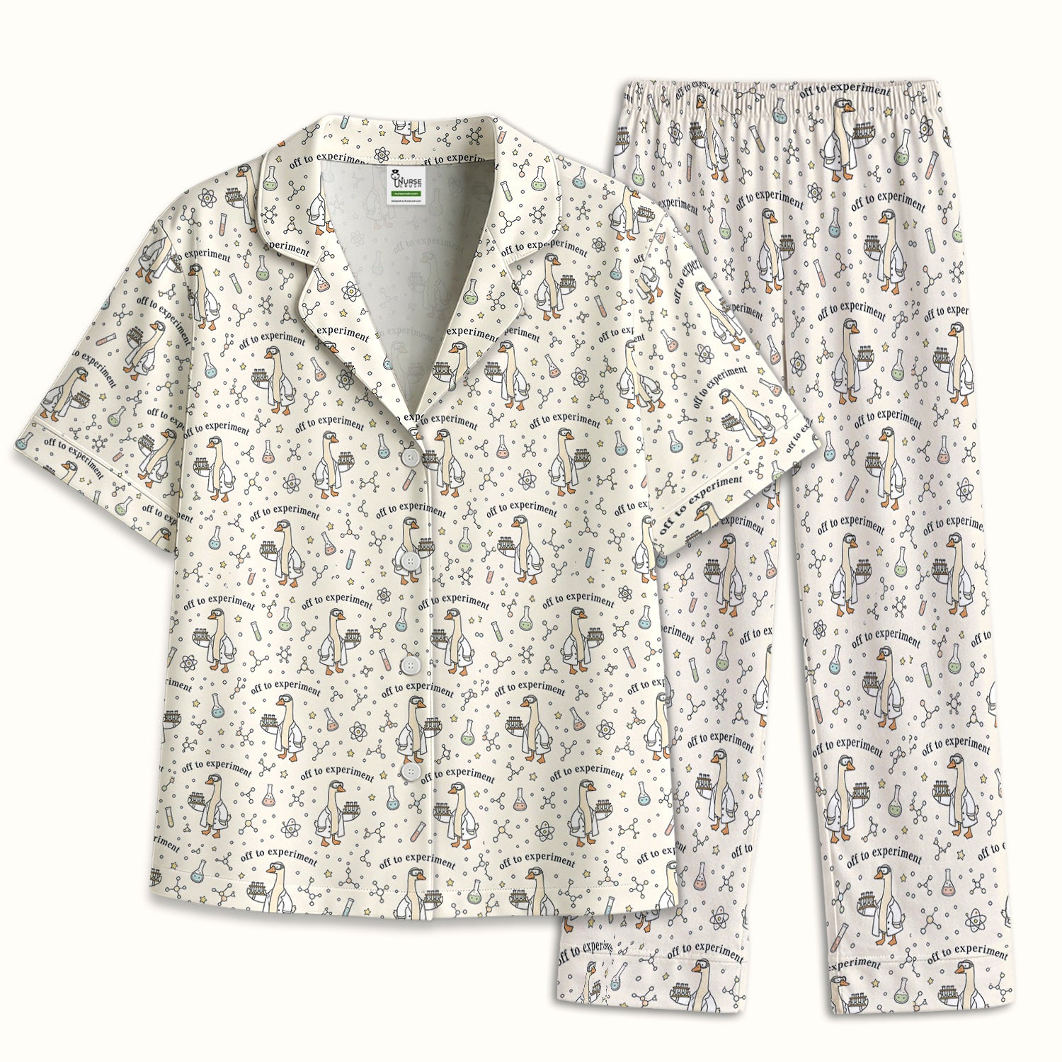 Funny Off To Experiment Scientist Goose Pajama Set, Soft Breathable Fabric Comfortable Sleepwear