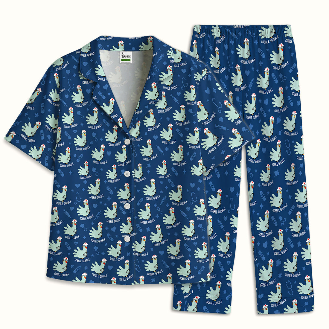 Funny Gobble Gobble Nurse Turkey Pajama Set, Soft Breathable Fabric Comfortable Sleepwear
