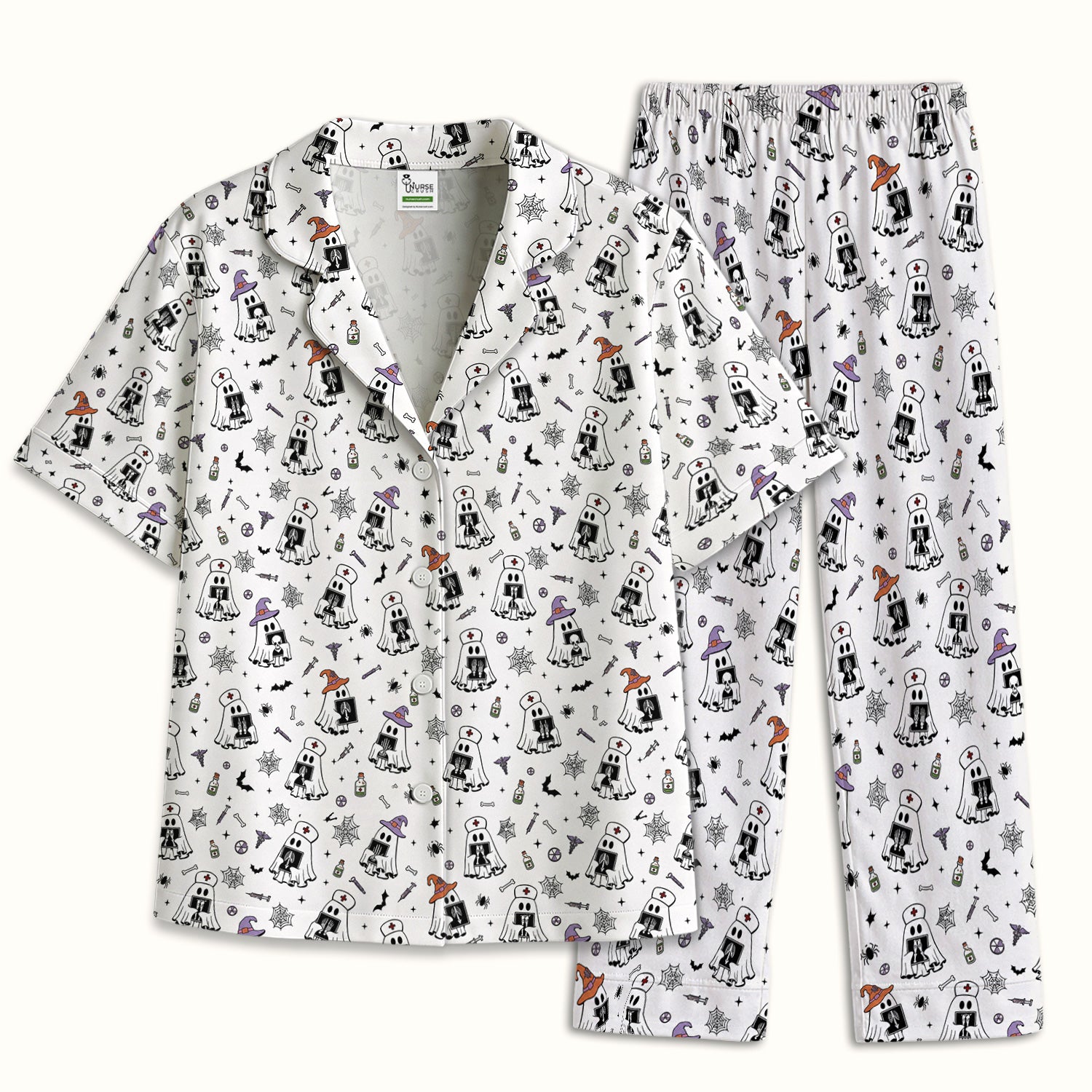 Halloween Ghost Nurses With X-Rays Pajama Set, Soft Breathable Fabric Comfortable Sleepwear