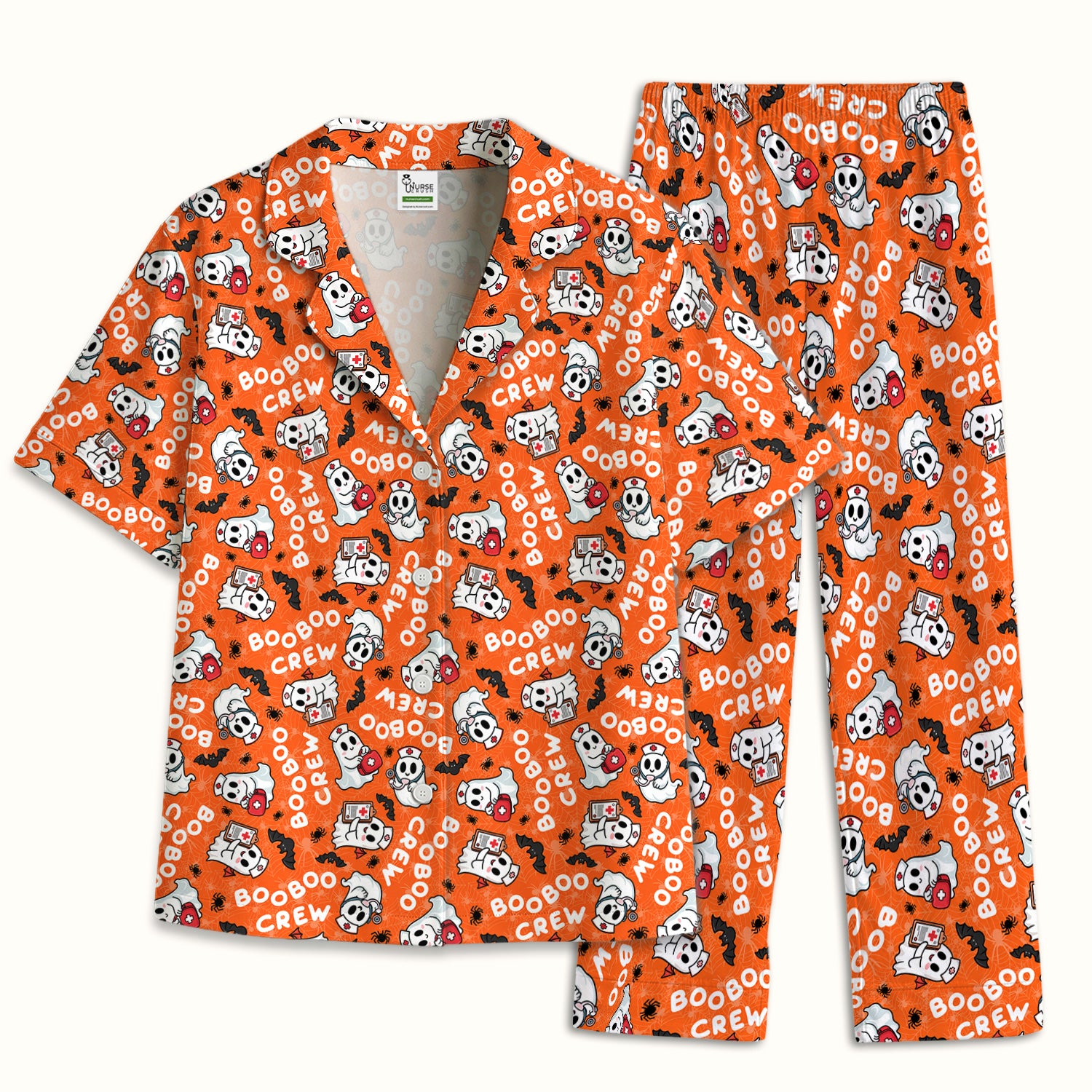 Cute Halloween Boo Boo Crew Ghost Pajama Set, Soft Breathable Fabric Comfortable Sleepwear