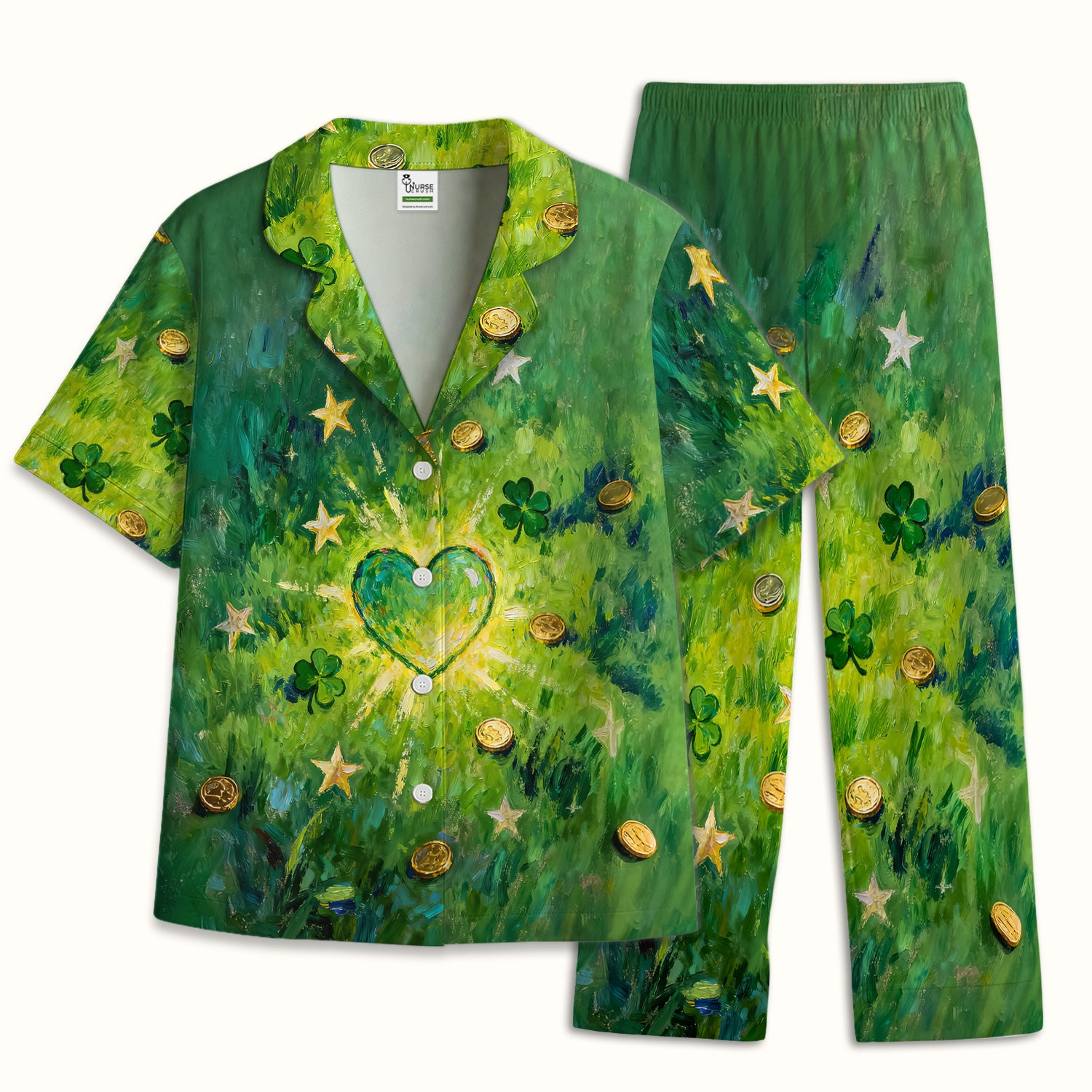 St. Patrick Lucky Shamrock Heart Pajama Set,  Breathable Fabrics Uniform