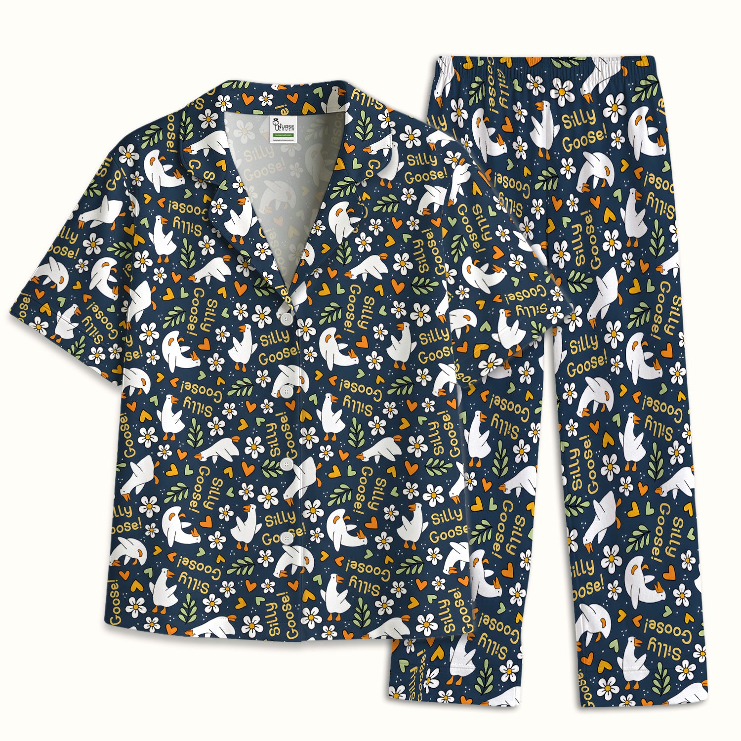 Silly Goose Floral Pattern Pajama Set, Soft Breathable Fabric Comfortable Sleepwear