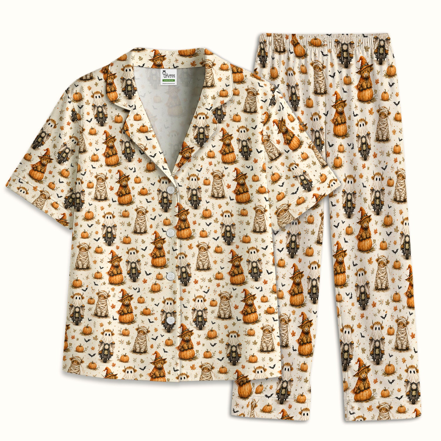 Halloween Highland Cow Costumes Pajama Set, Soft Breathable Fabric Comfortable Sleepwear