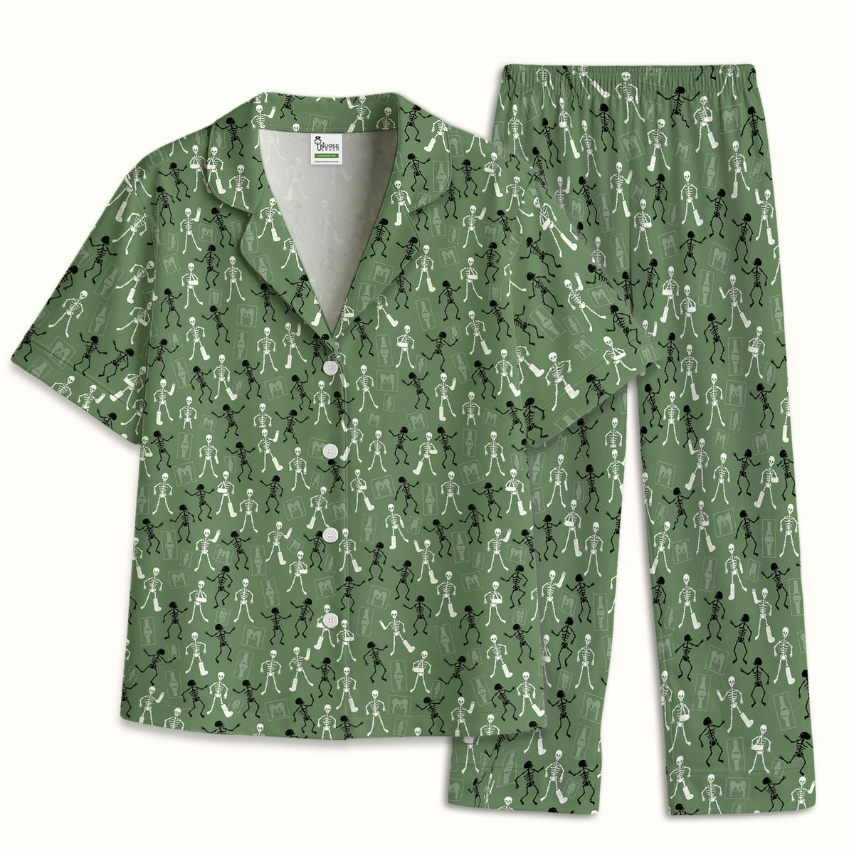 Halloween Orthopedic Skeleton Pajama Set, Breathable Fabrics Uniform