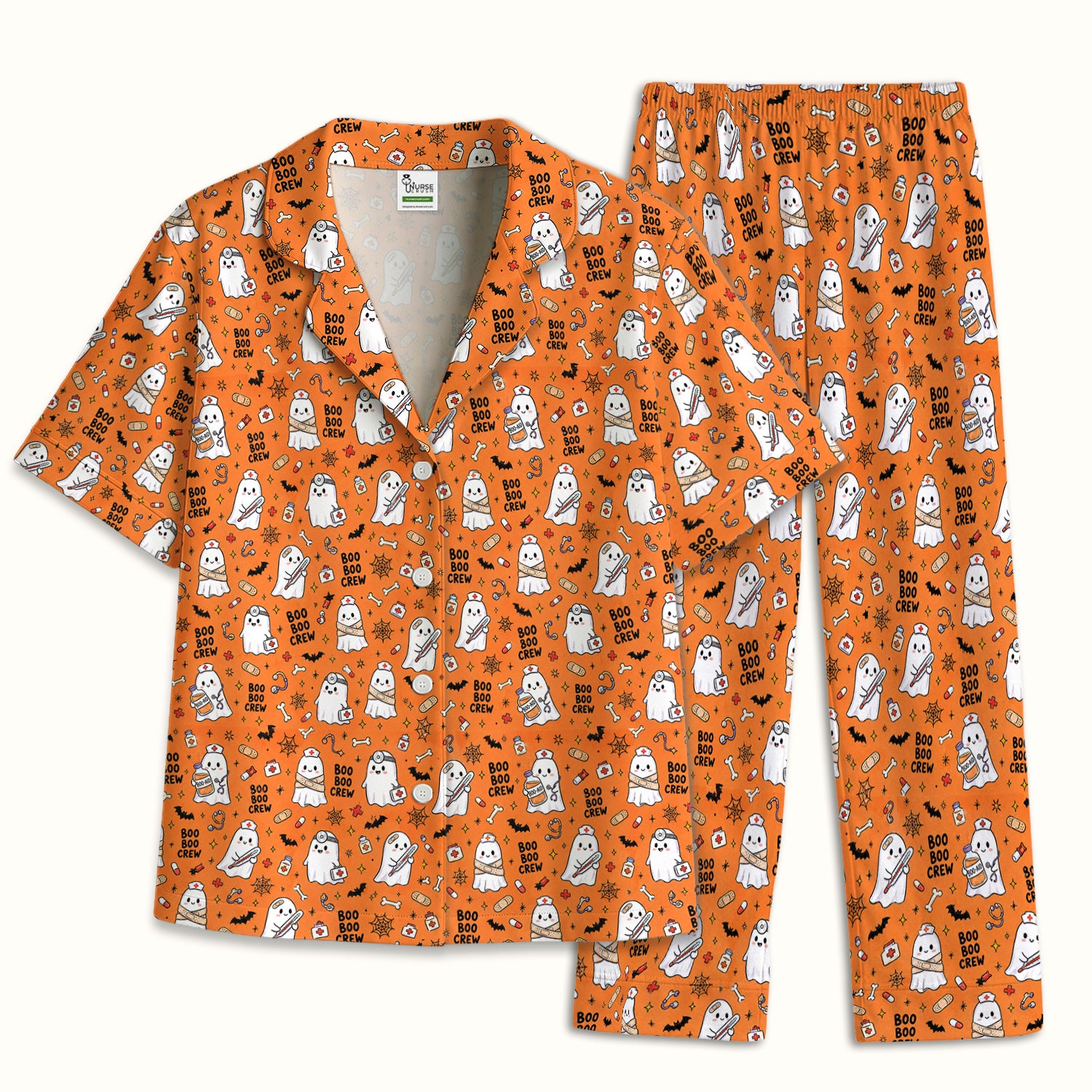 Cute Halloween Boo Boo Crew Ghost Pajama Set, Soft Breathable Fabric Comfortable Sleepwear