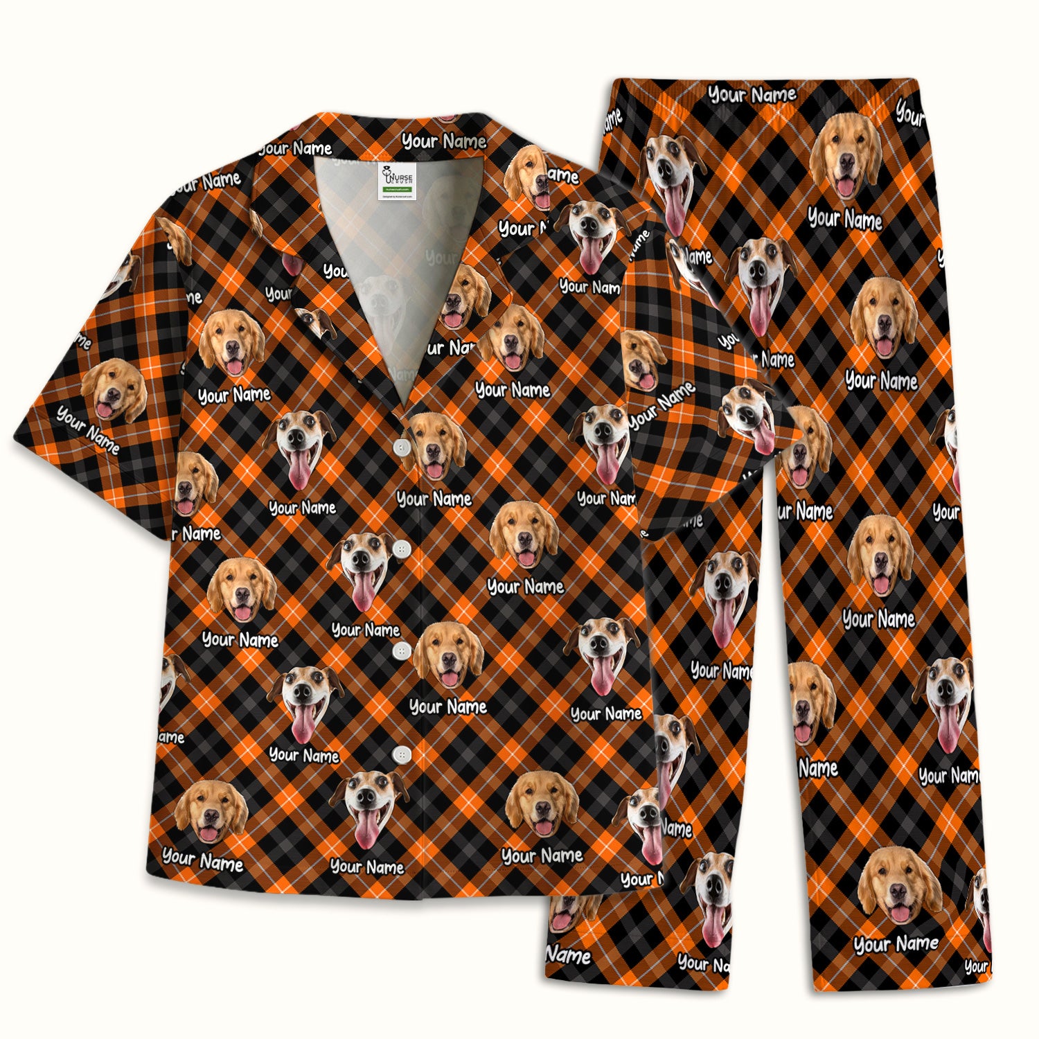 Personalized Halloween Dog Photo Plaid Pajama Set, Soft Breathable Fabric Comfortable Sleepwear