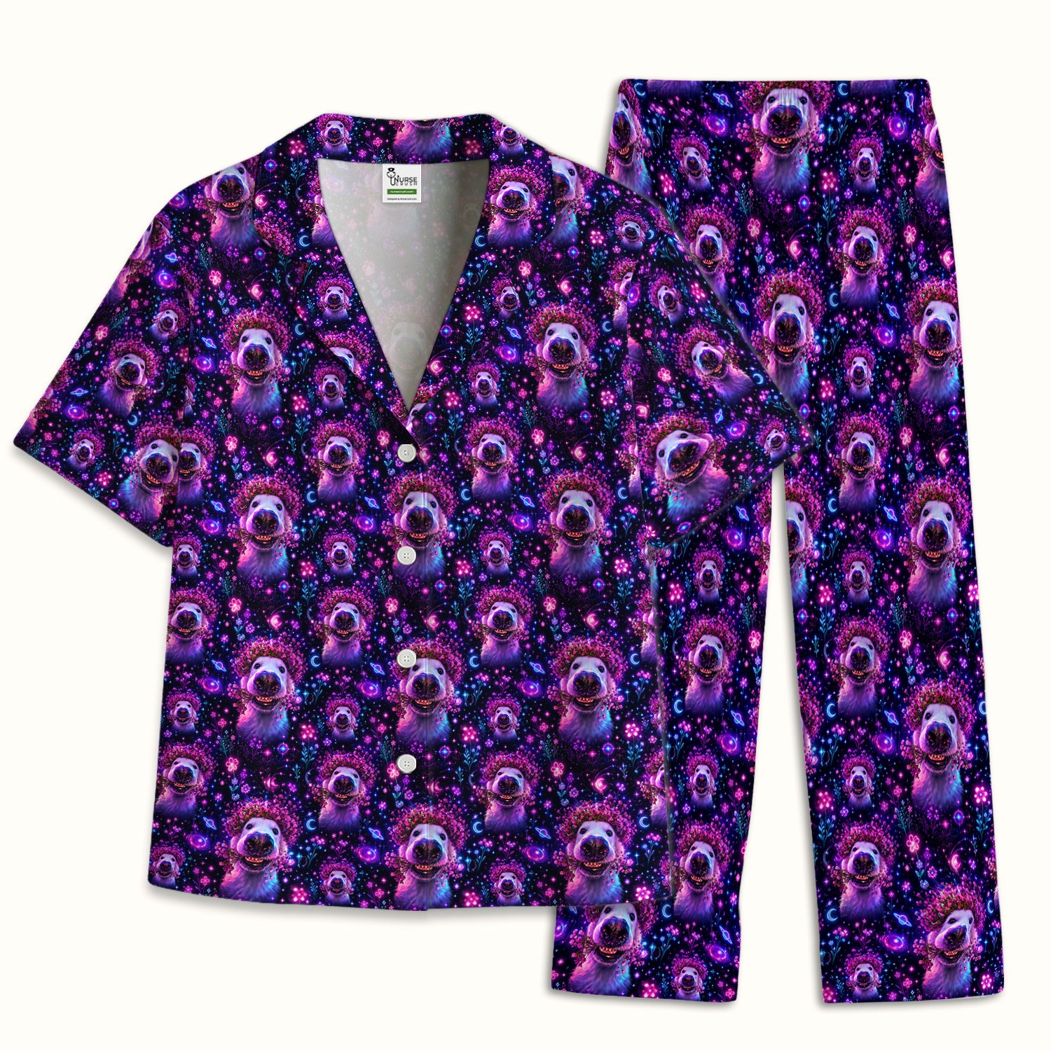Galaxy Golden Retriever Pattern Pajama Set, Soft Breathable Fabric Comfortable Sleepwear