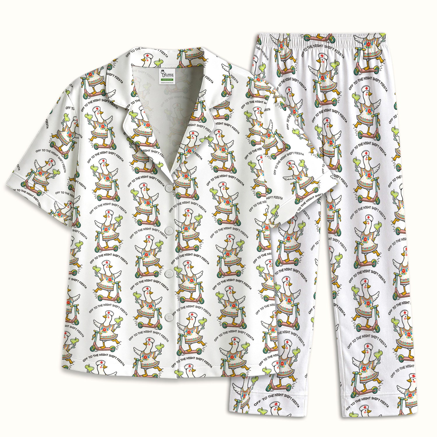Funny Duck Scooter Night Shift Fiesta Pajama Set, Soft Breathable Fabric Comfortable Sleepwear