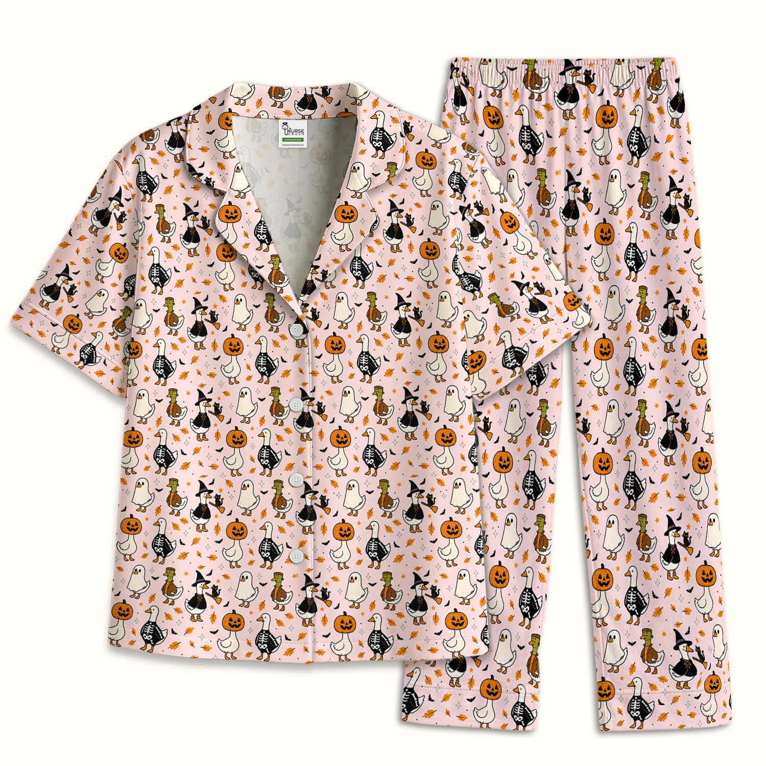 Spooky Halloween Goose Pajama Set, Soft Breathable Fabric Comfortable Sleepwear