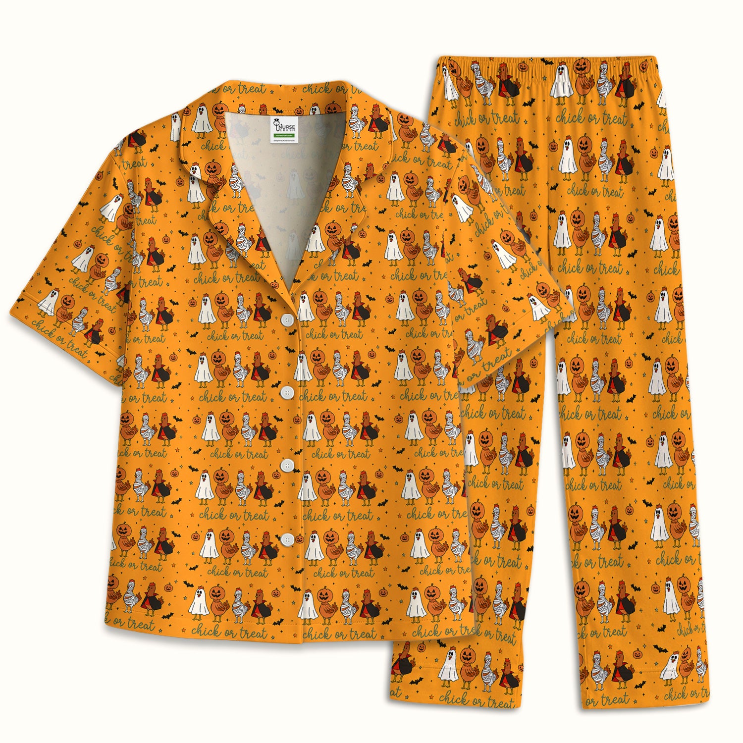 Funny Chick Or Treat Season Pajama Set, Soft Breathable Fabric Comfortable Sleepwear