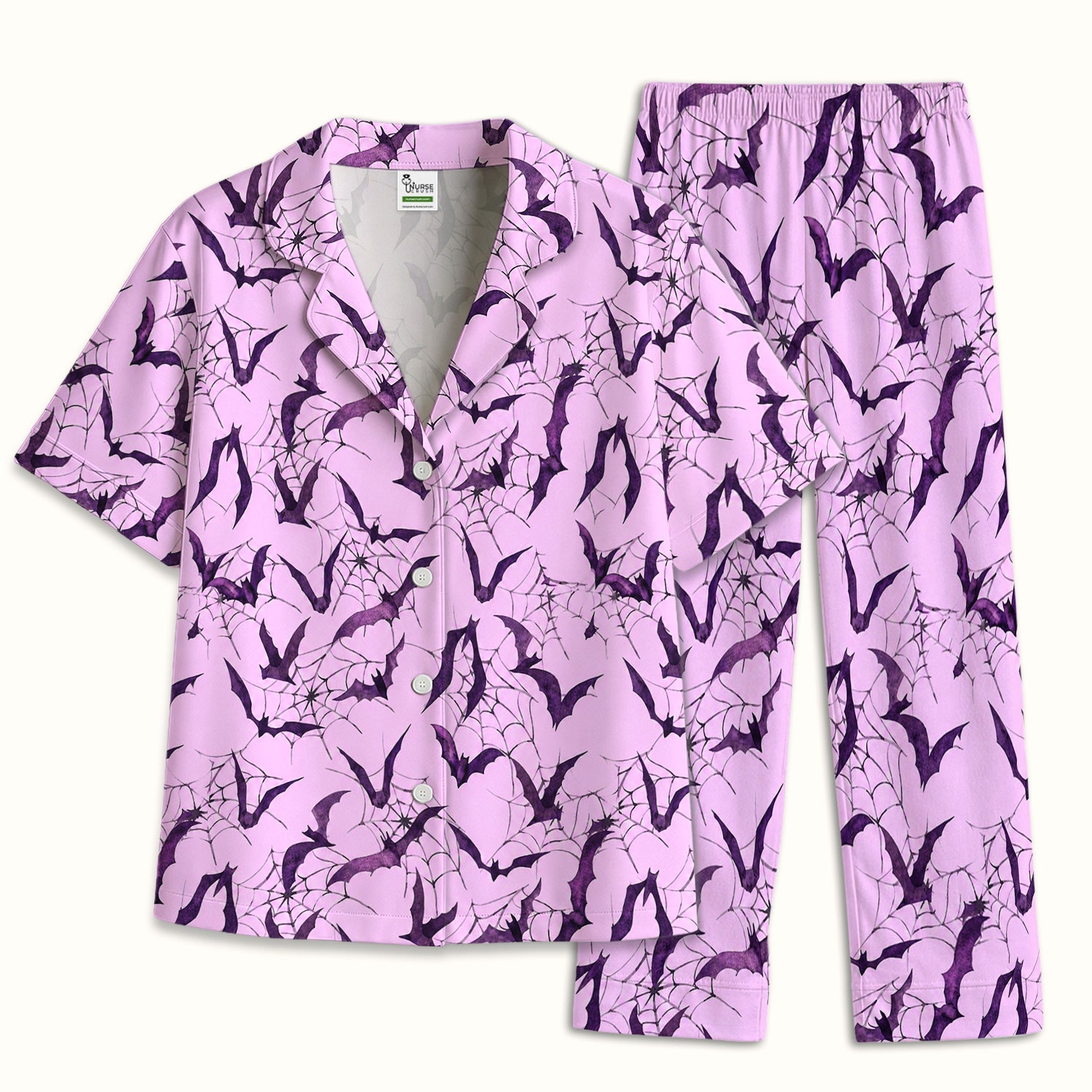 Halloween Bat with Spider Web Pajama Set, Soft Breathable Fabric Comfortable Sleepwear