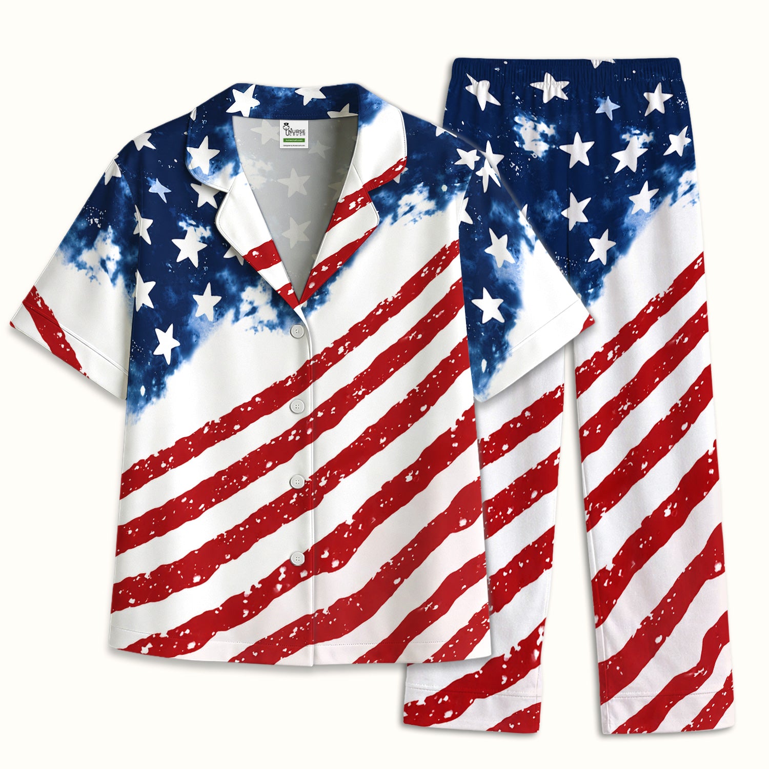 USA Stars And Stripes Pattern Pajama Set, Soft Breathable Fabric Comfortable Sleepwear