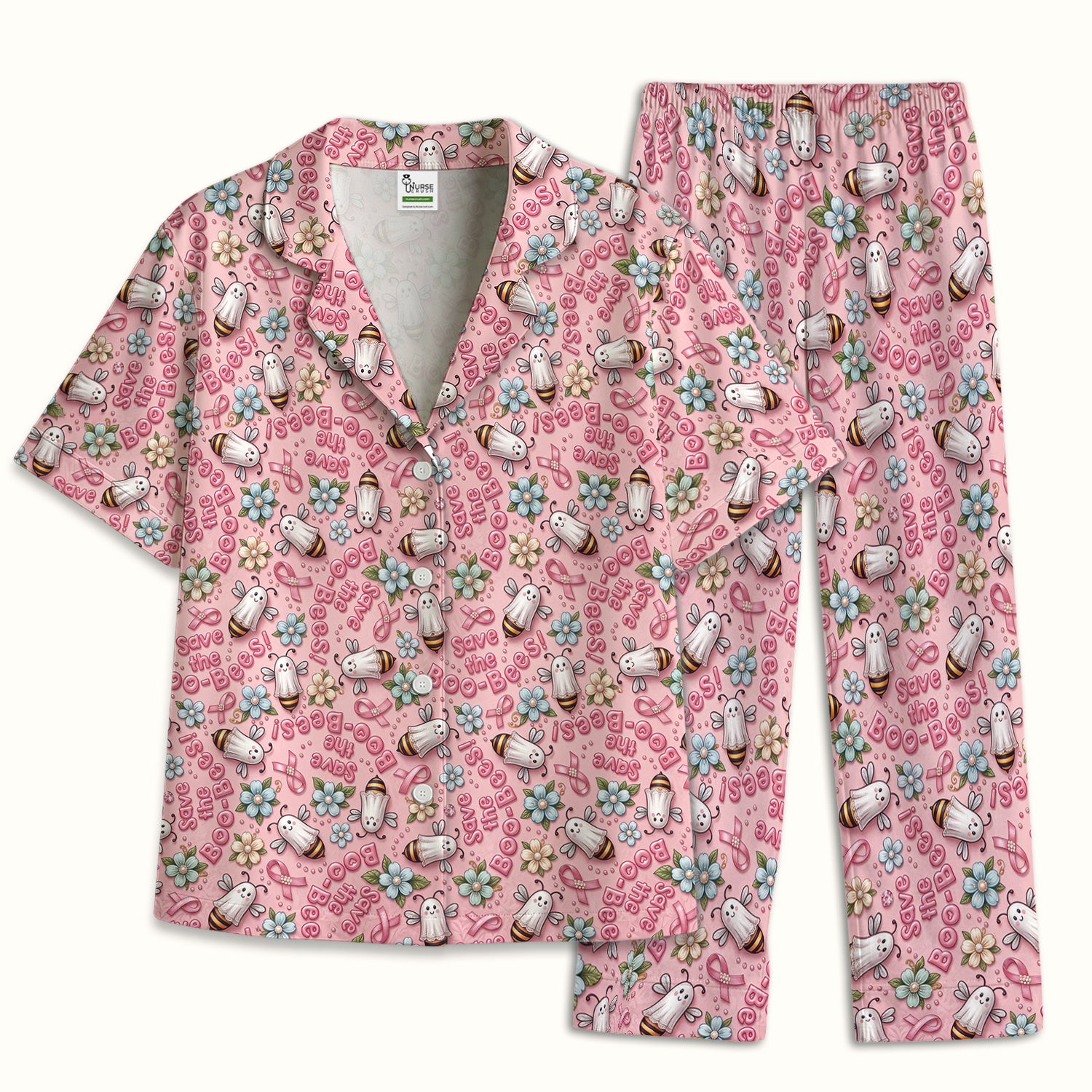 Save The Boo-Bees with Ribbon Pajama Set, Soft Breathable Fabric Comfortable Sleepwear