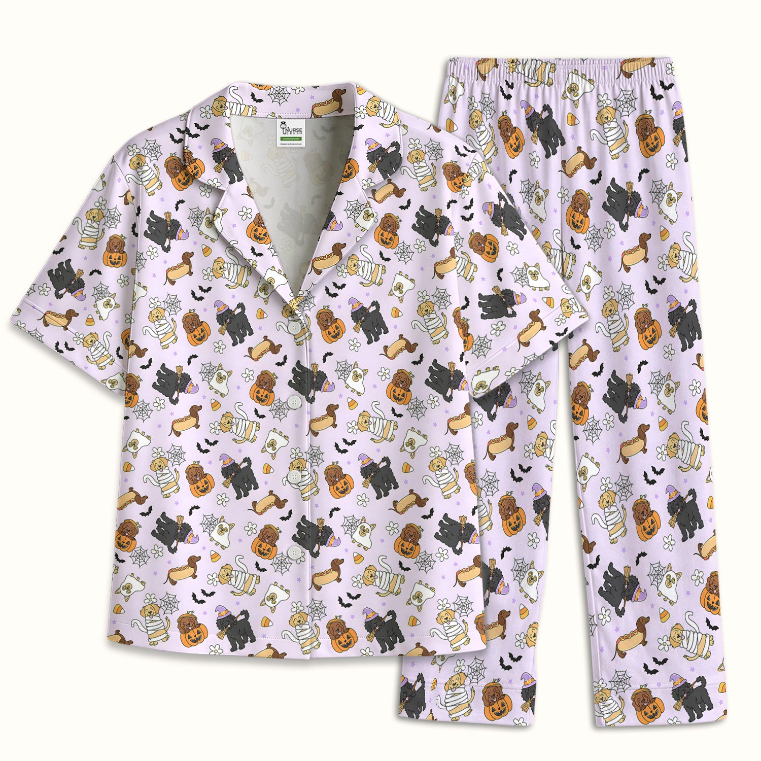 Cute Halloween Costumed Pets Pajama Set, Soft Breathable Fabric Comfortable Sleepwear