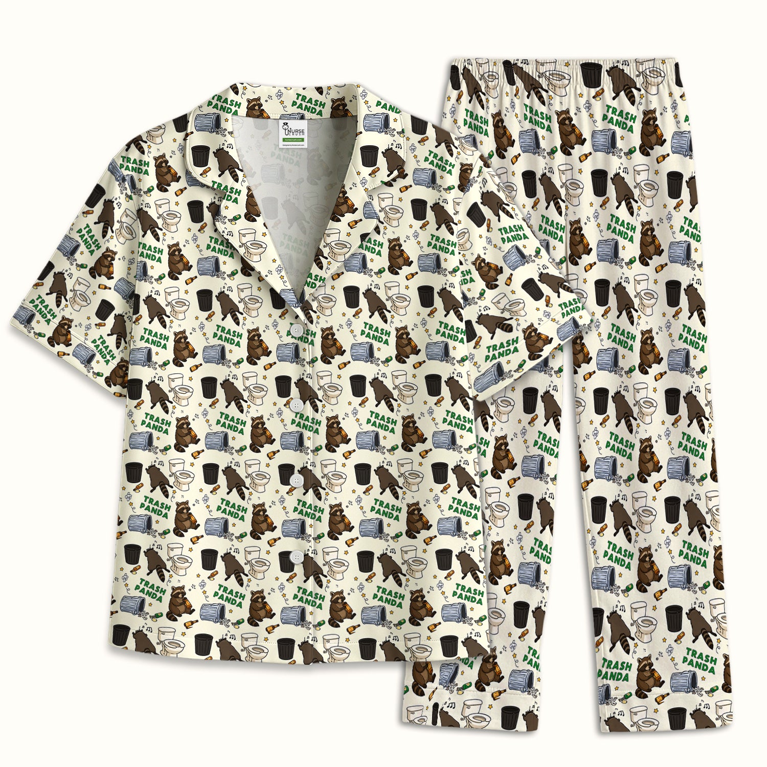 Funny Trash Panda Raccoon Pajama Set, Soft Breathable Fabric Comfortable Sleepwear