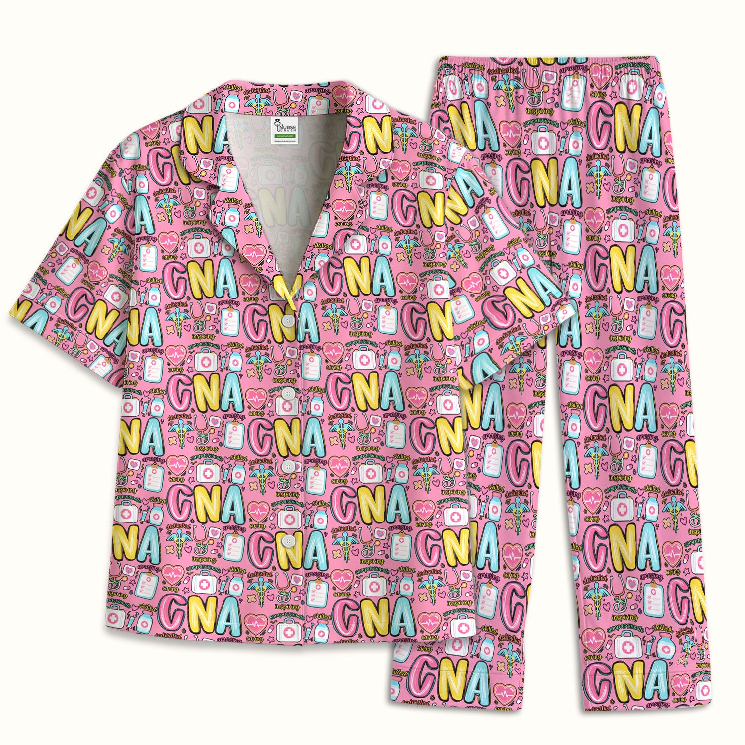 CNA Nurse Appreciation Pattern Pajama Set, Breathable Fabrics Uniform