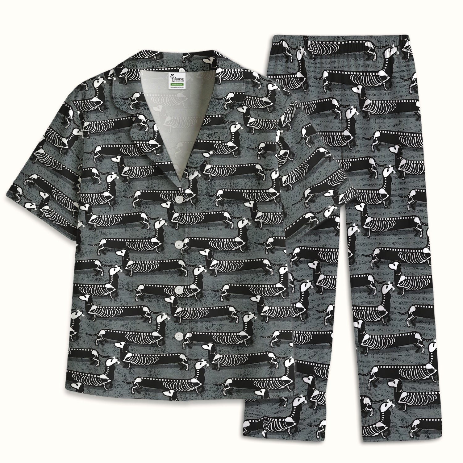 X-Ray Dachshund Skeleton Pajama Set, Soft Breathable Fabric Comfortable Sleepwear