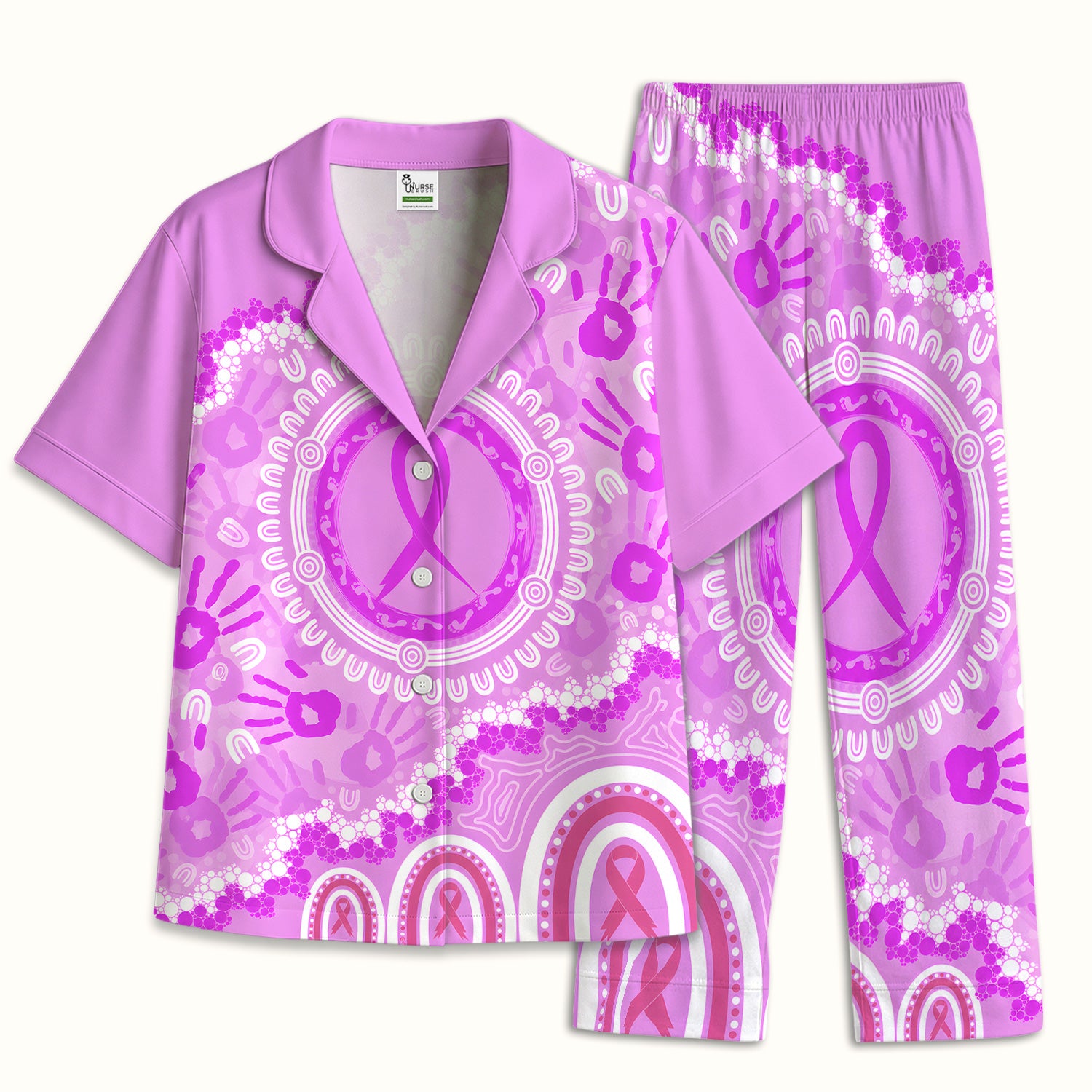 Meaningful Pink Ribbon Pajama Set, Soft Breathable Fabric Comfortable Sleepwear