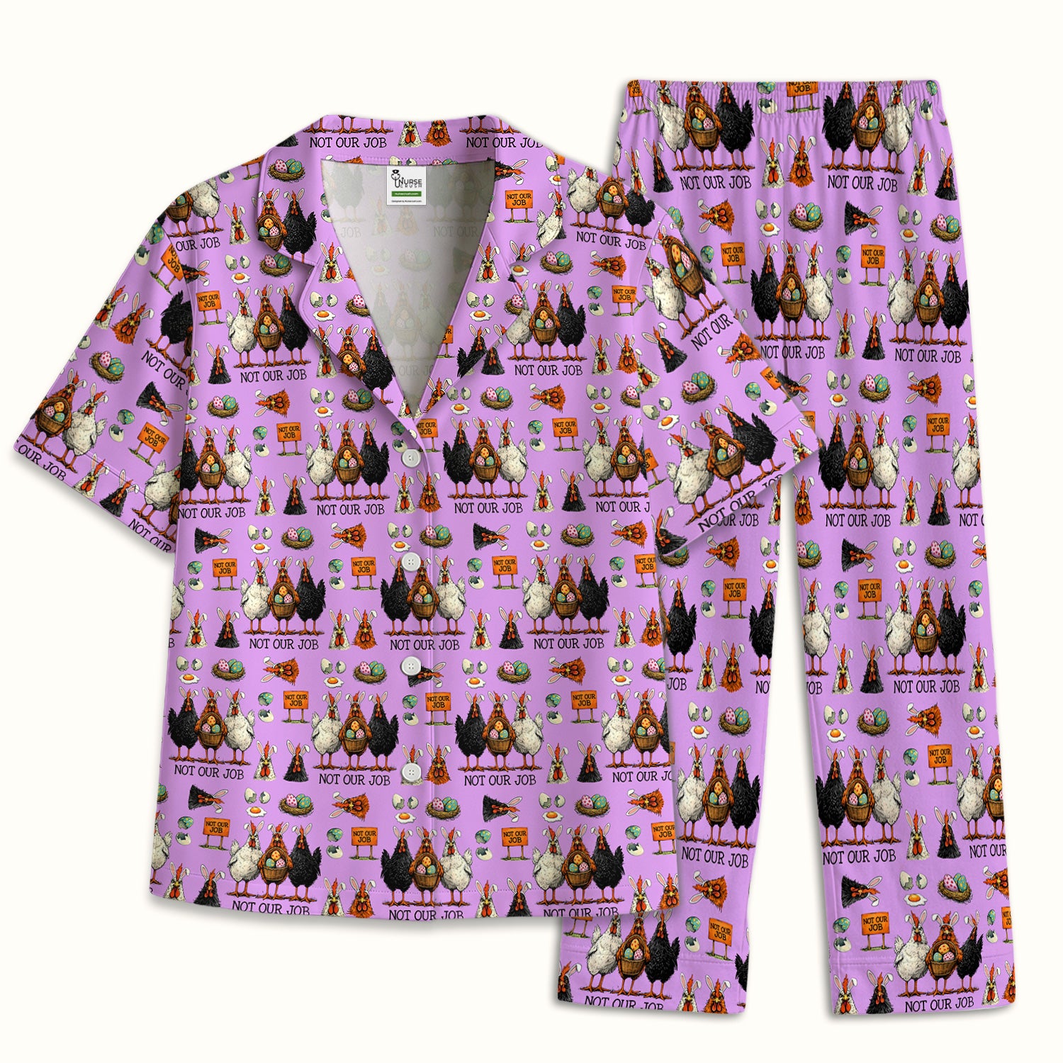 Funny Easter Chicken Humor Pattern Pajama Set, Breathable Fabrics Uniform