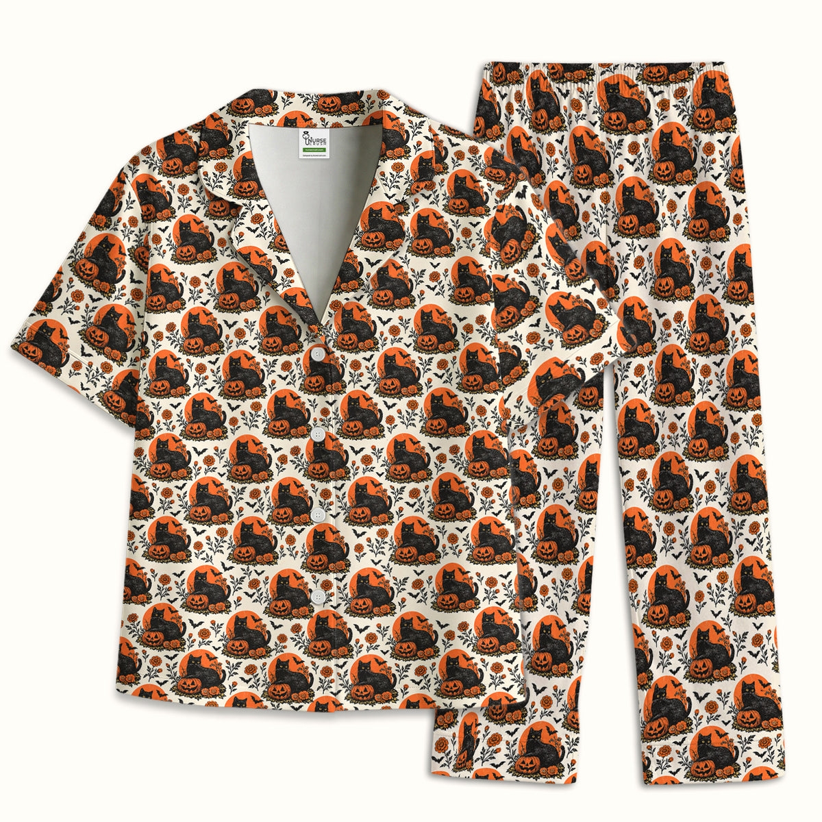 Buntes Pyjama-Set mit Neon-Katzengesichtern, weicher, atmungsaktiver Stoff, bequeme Nachtwäsche